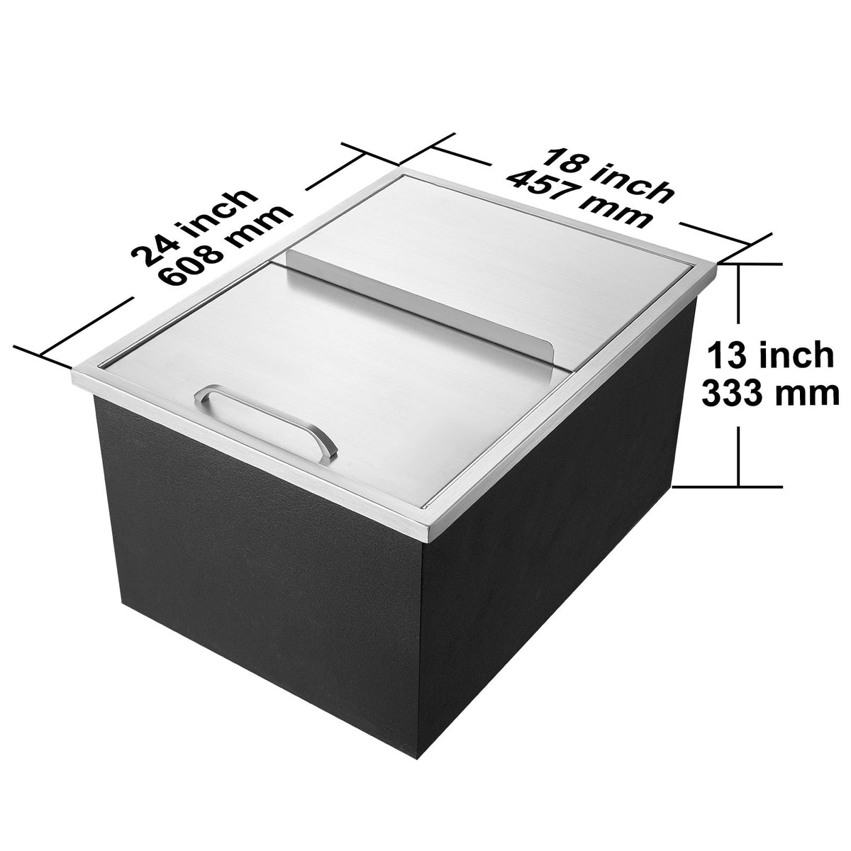 Drop in Ice Chest, 24"L x 18"W x 13"H Stainless Steel Ice Cooler, Commercial Ice Bin with Sliding Cover, 40.9 qt Outdoor Kitchen Ice Bar, Drain-pipe and Drain Plug Included, for Cold Wine Beer
