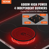 Cooktops & Stoves: VEVOR Built-in Electric Cooktop Radiant Ceramic Cooktop 4 Burners 23.2x20.5 inch