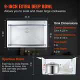 Kitchen & Bathroom DIY: VEVOR Kitchen Sink, 304 Stainless Steel Drop-In Sinks, Top Mount Single Bowl Basin with Accessories(Pack of 3), Household Dishwasher Sinks for Workstation, RV, Prep Kitchen, and Bar Sink, 33 inch