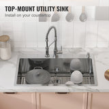 Kitchen & Bathroom DIY: VEVOR Kitchen Sink, 304 Stainless Steel Drop-In Sinks, Top Mount Single Bowl Basin with Accessories(Pack of 3), Household Dishwasher Sinks for Workstation, RV, Prep Kitchen, and Bar Sink, 33 inch