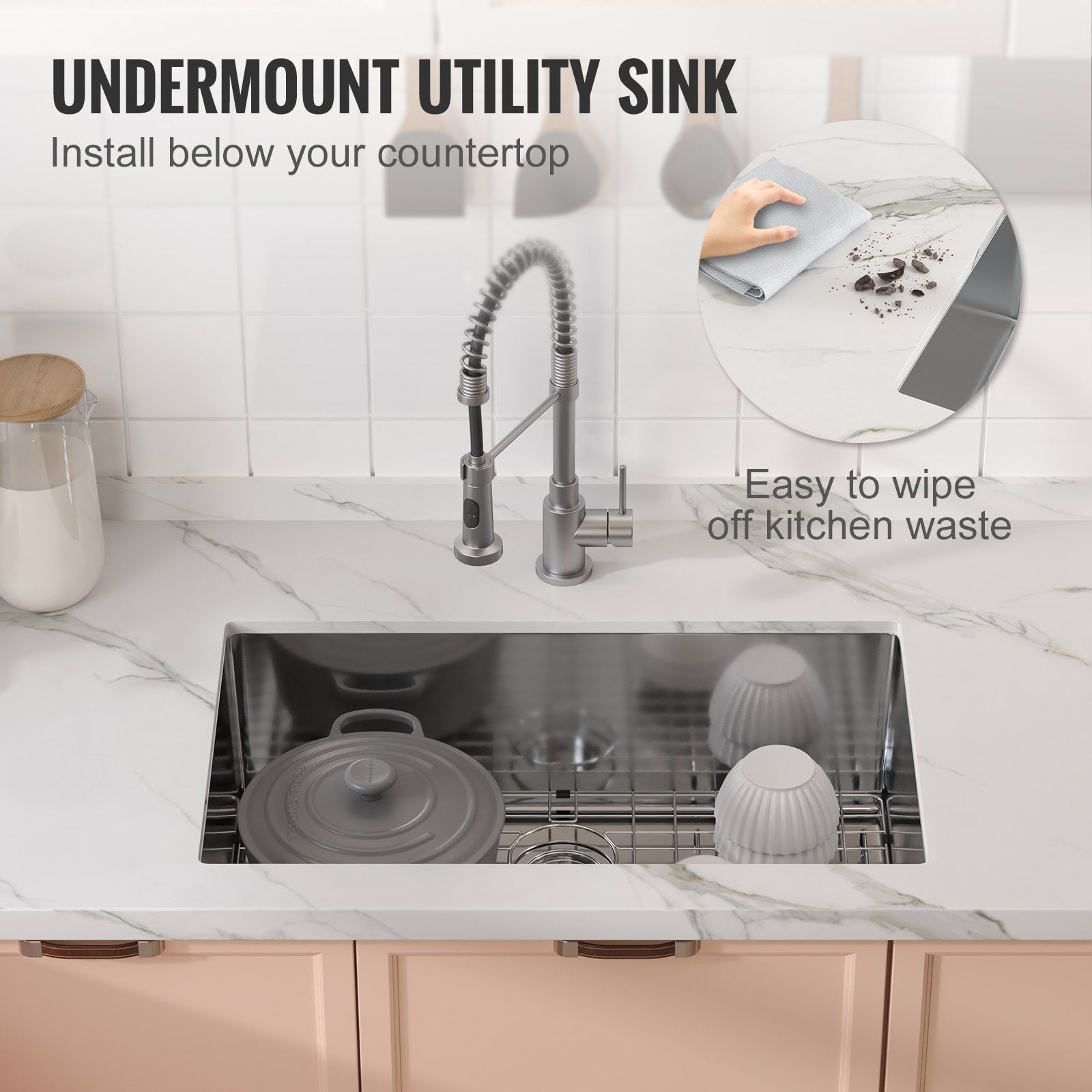 Kitchen & Bathroom DIY: VEVOR Kitchen Sink, 304 Stainless Steel Drop-In Sinks, Undermount Single Bowl Basin with Accessories(Pack of 3), Household Dishwasher Sinks for Workstation, RV, Prep Kitchen, and Bar Sink, 30 inch