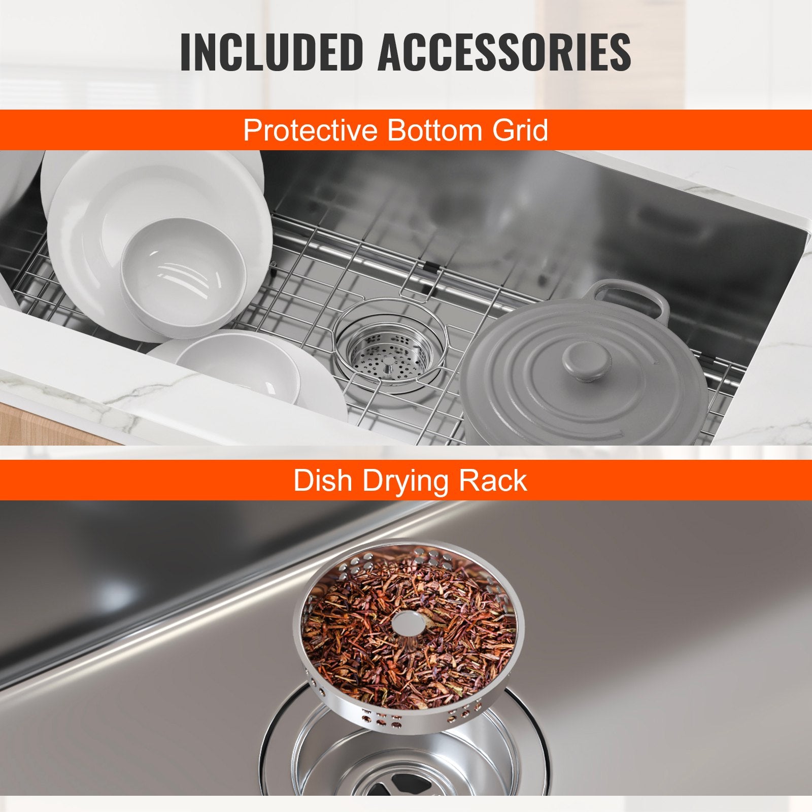 Kitchen & Bathroom DIY: VEVOR Kitchen Sink, 304 Stainless Steel Drop-In Sinks, Undermount Single Bowl Basin with Accessories(Pack of 3), Household Dishwasher Sinks for Workstation, RV, Prep Kitchen, and Bar Sink, 30 inch