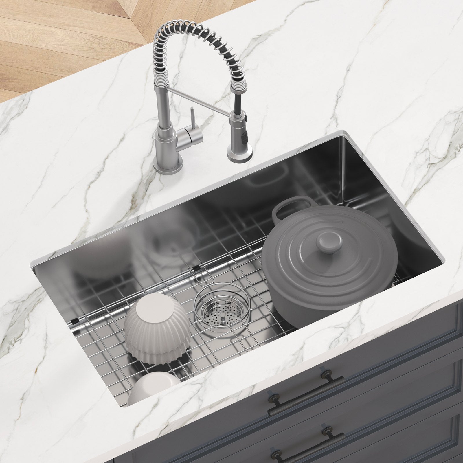 Kitchen & Bathroom DIY: VEVOR Kitchen Sink, 304 Stainless Steel Drop-In Sinks, Undermount Single Bowl Basin with Accessories(Pack of 3), Household Dishwasher Sinks for Workstation, RV, Prep Kitchen, and Bar Sink, 30 inch
