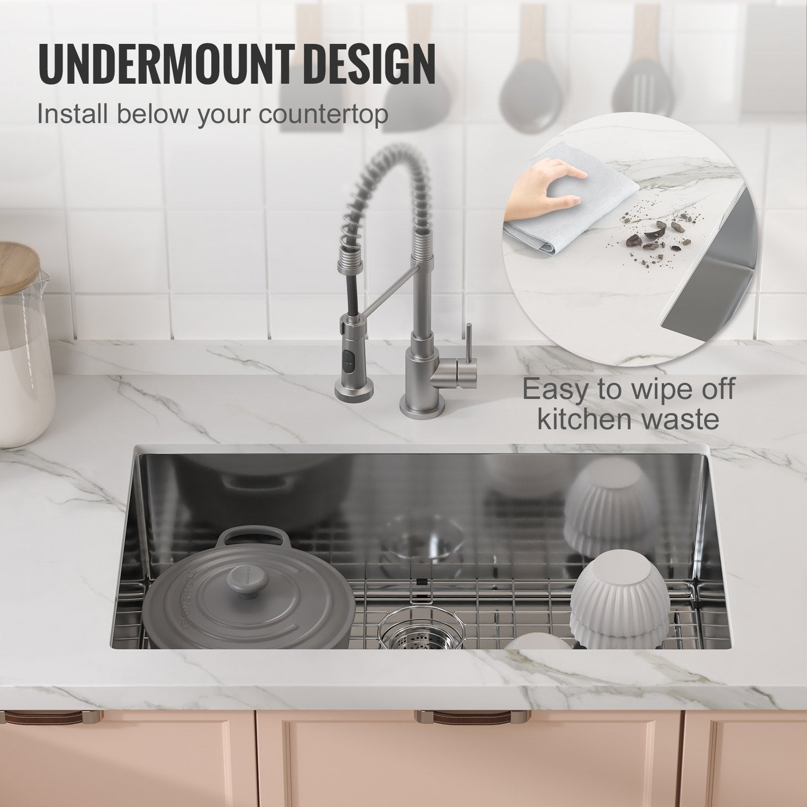 Kitchen & Bathroom DIY: VEVOR Kitchen Sink, 304 Stainless Steel Drop-In Sinks, Undermount Single Bowl Basin with Accessories(Pack of 3), Household Dishwasher Sinks for Workstation, RV, Prep Kitchen, and Bar Sink, 32 inch
