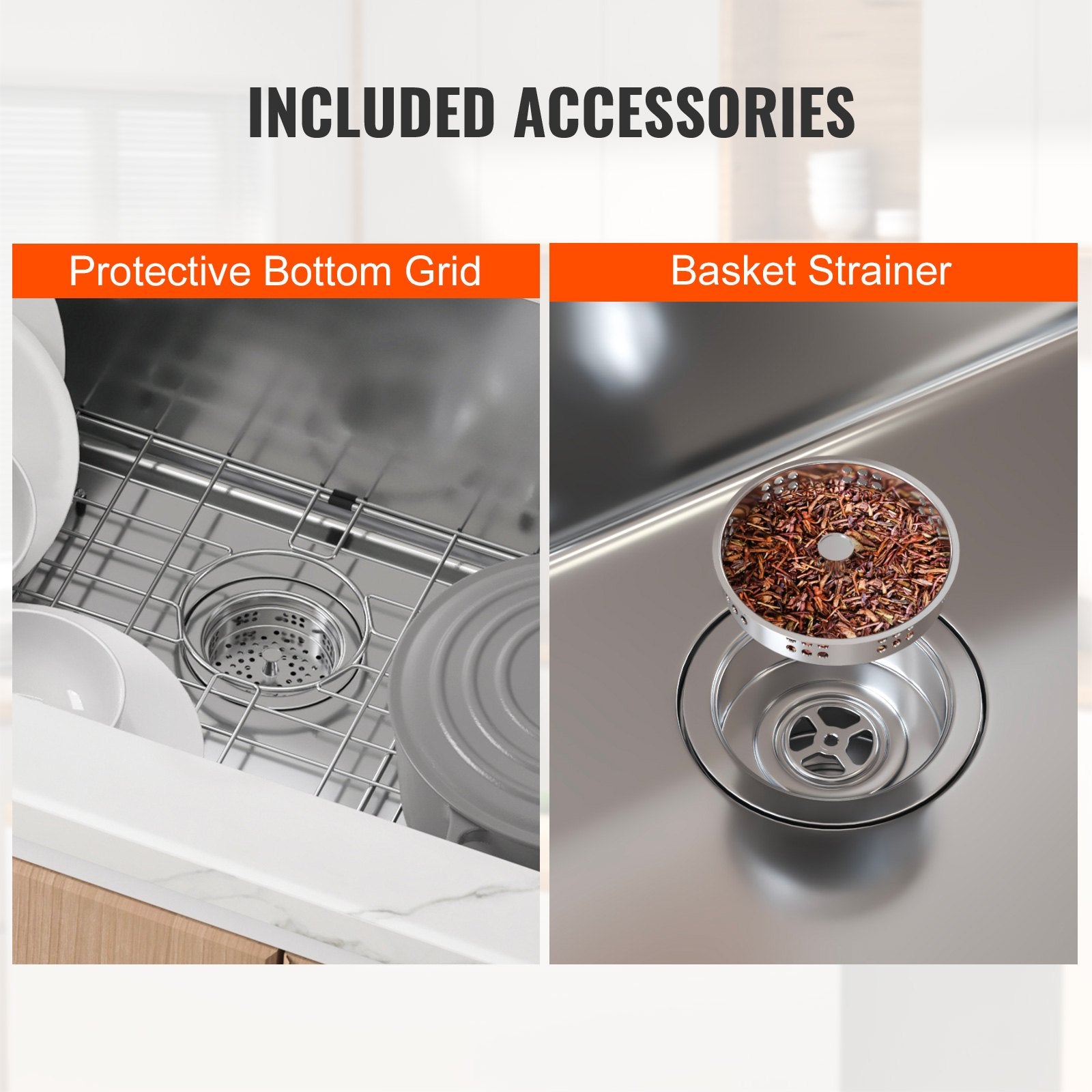 Kitchen & Bathroom DIY: VEVOR Kitchen Sink, 304 Stainless Steel Drop-In Sinks, Undermount Single Bowl Basin with Accessories(Pack of 3), Household Dishwasher Sinks for Workstation, RV, Prep Kitchen, and Bar Sink, 32 inch
