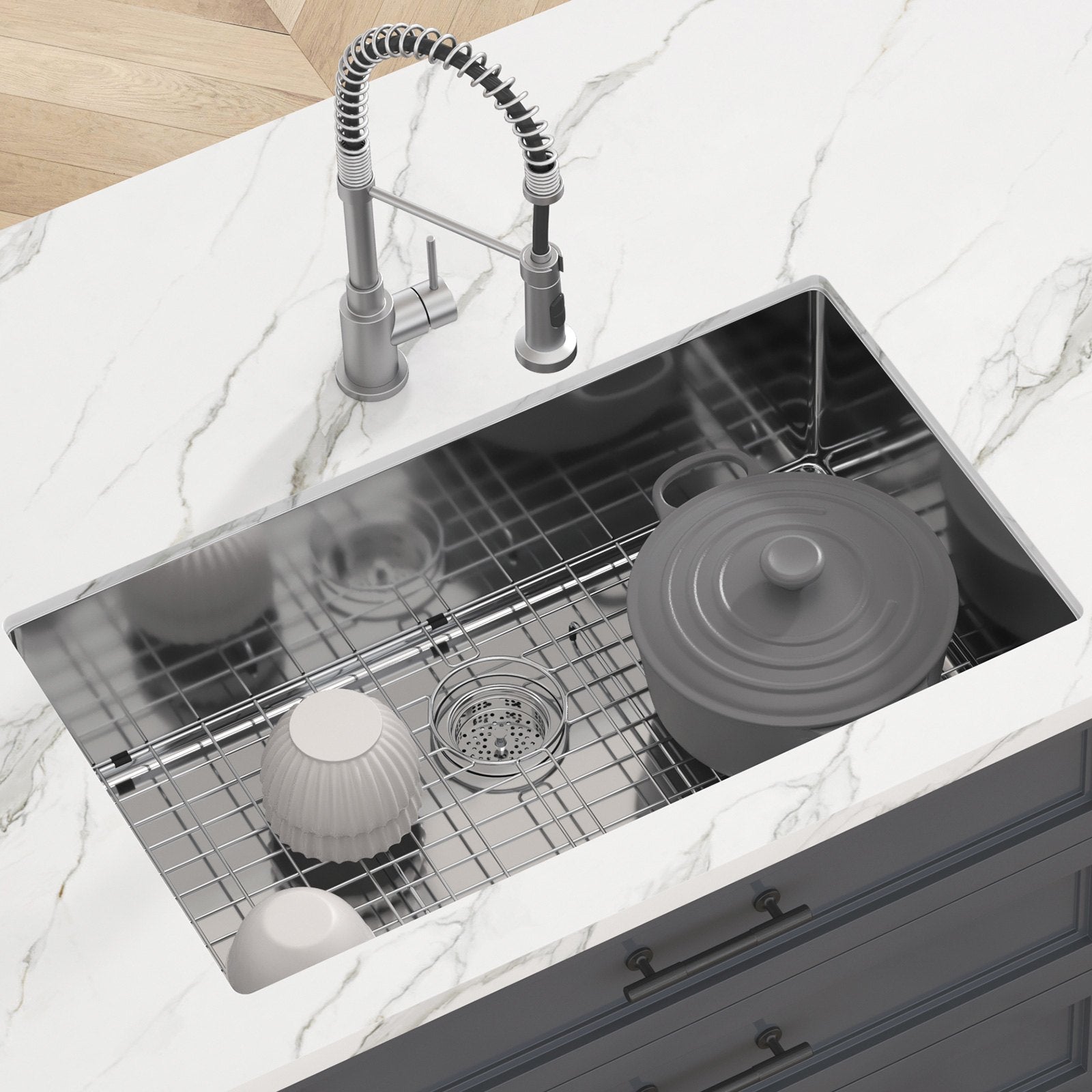 Kitchen & Bathroom DIY: VEVOR Kitchen Sink, 304 Stainless Steel Drop-In Sinks, Undermount Single Bowl Basin with Accessories(Pack of 3), Household Dishwasher Sinks for Workstation, RV, Prep Kitchen, and Bar Sink, 32 inch