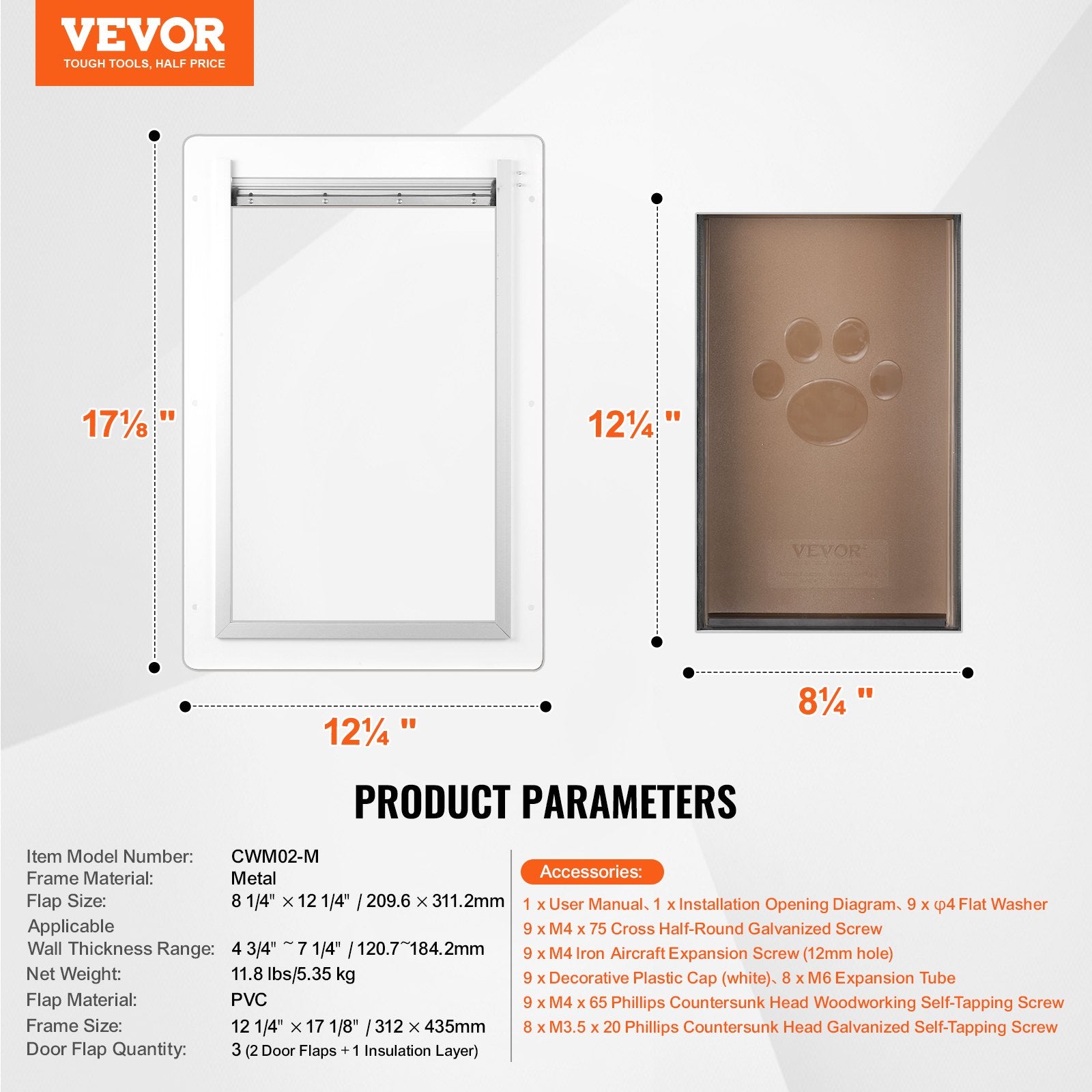 Pet Door, 31.2 x 43.5 cm Metal Frame with Lock and 3-Flap System, Weatherproof Doggy Door, Easy to Install in Interior or Exterior Walls, Pet Door Suitable for Cat Doggie Kitties (White-Medium)