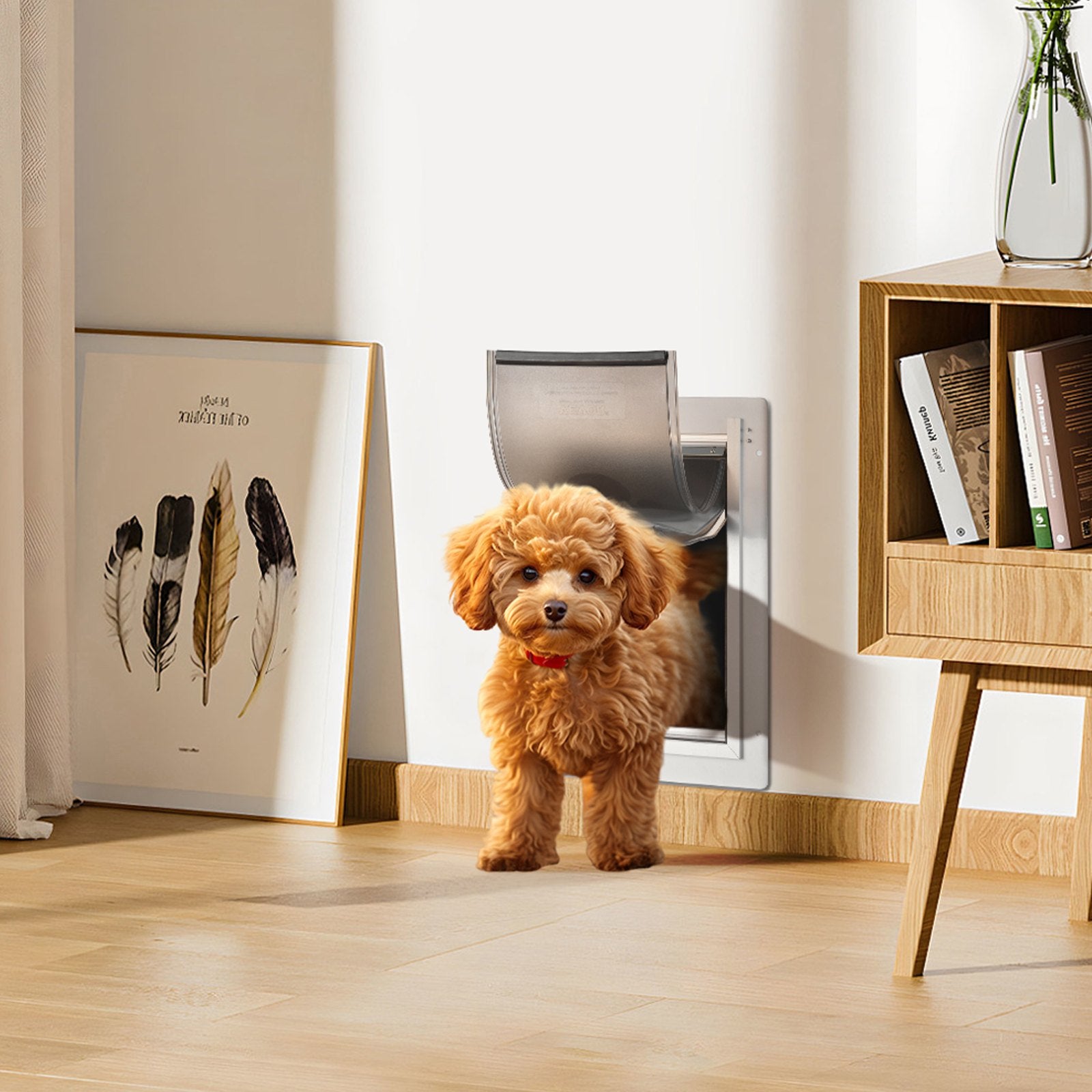 Pet Door, 31.2 x 43.5 cm Metal Frame with Lock and 3-Flap System, Weatherproof Doggy Door, Easy to Install in Interior or Exterior Walls, Pet Door Suitable for Cat Doggie Kitties (White-Medium)