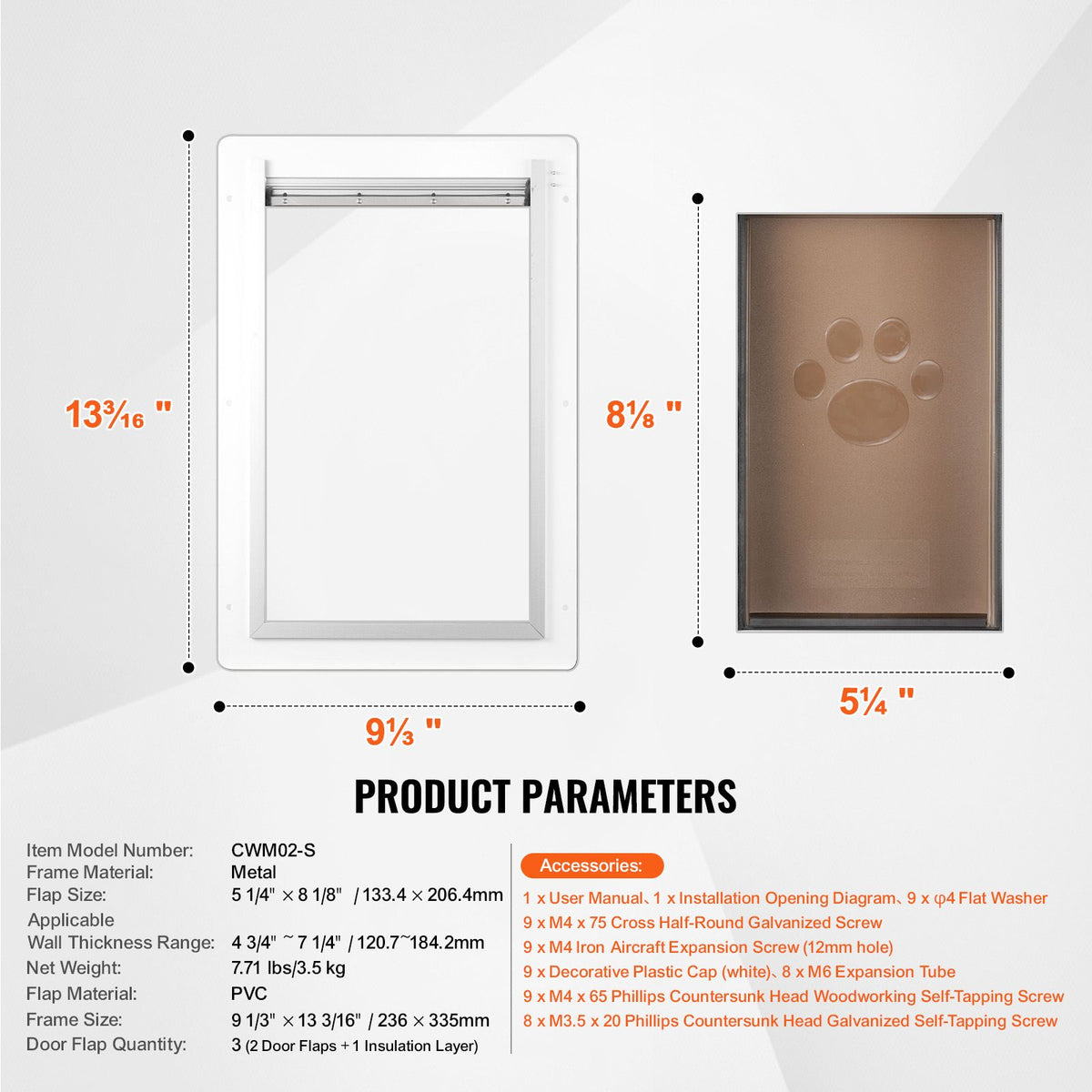 Pet Door, 23.6 x 33.5 cm Metal Frame with Lock and 3-Flap System, Weatherproof Doggy Door, Easy to Install in Interior or Exterior Walls, Pet Door Suitable for Cat Doggie Kitties (White-Small)
