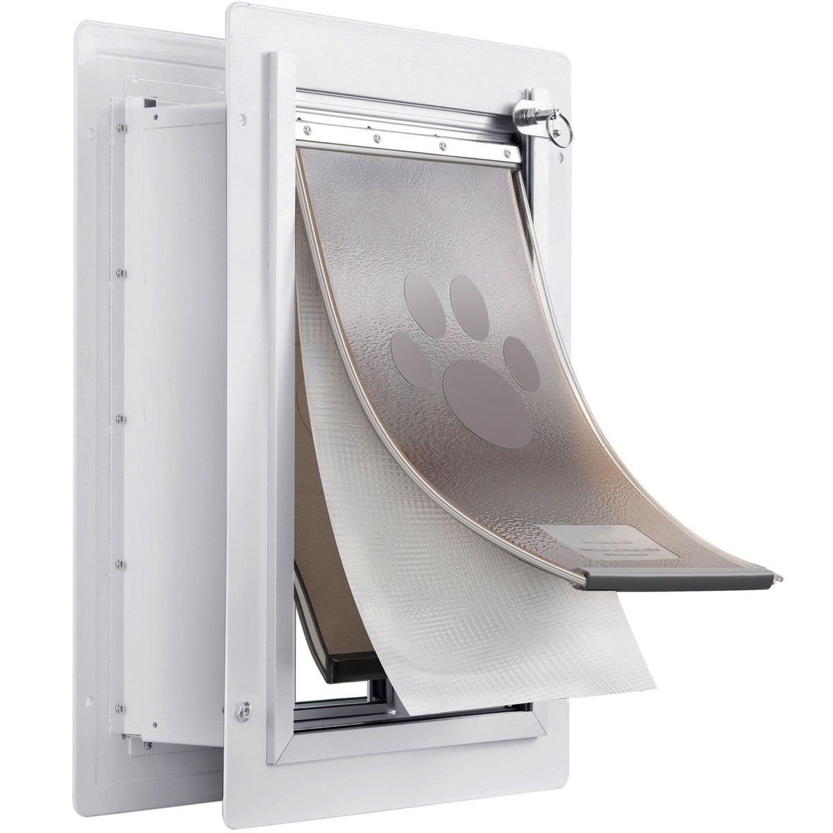 Pet Door, 23.6 x 33.5 cm Metal Frame with Lock and 3-Flap System, Weatherproof Doggy Door, Easy to Install in Interior or Exterior Walls, Pet Door Suitable for Cat Doggie Kitties (White-Small)