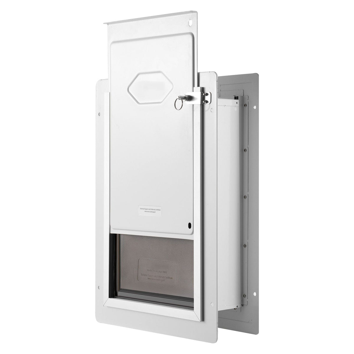 Pet Door, 23.6 x 33.5 cm Metal Frame with Lock and 3-Flap System, Weatherproof Doggy Door, Easy to Install in Interior or Exterior Walls, Pet Door Suitable for Cat Doggie Kitties (White-Small)