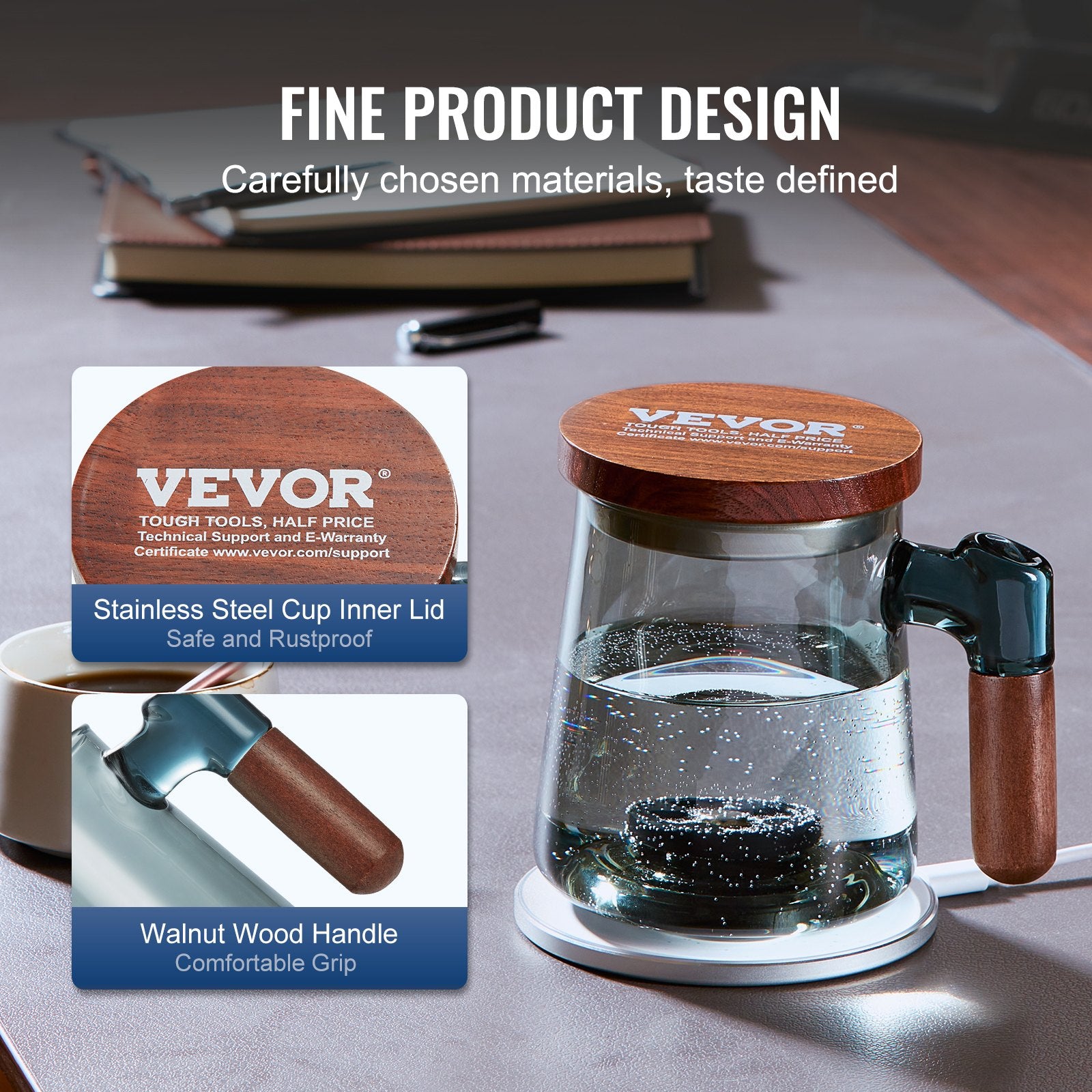 Gardening Tools: VEVOR Hydrogen Water Cup, 400 ml / 14.1 oz Hydrogen Generator, SPE Technology Portable Hydrogen Water Ionizer Machine with Wireless Charging Base, Hydrogen Rich Water Bottle Glass Health Cup