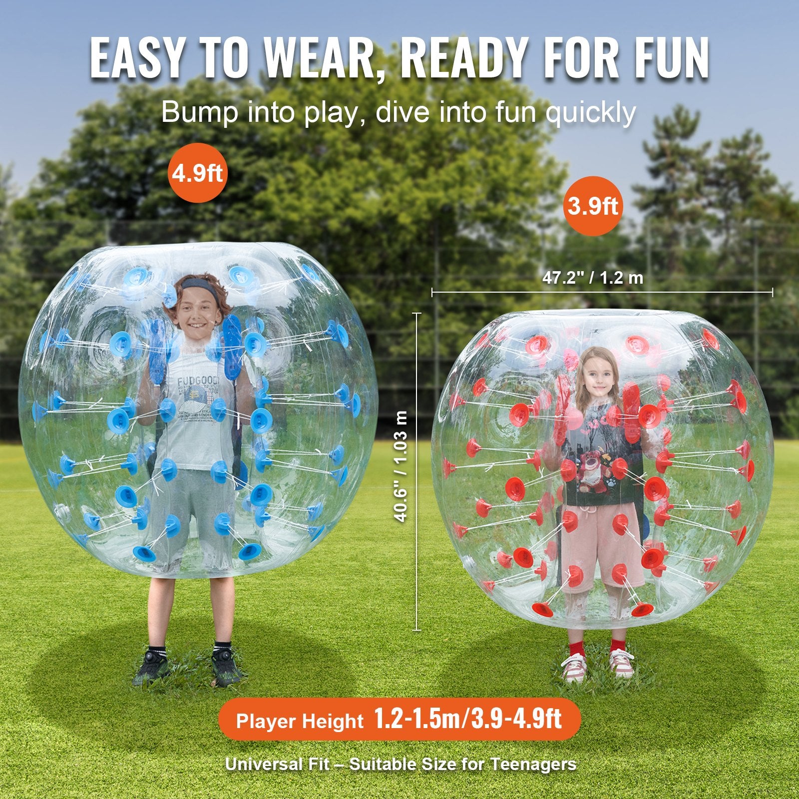Ball Pits & Play Pens: VEVOR Inflatable Bumper Balls 2-Pack, 4FT/1.2M Body Sumo Zorb Balls for Teen & Adult, 0.8mm Thick PVC Human Hamster Bubble Balls for Outdoor Team Gaming Play, Bumper Bopper Toys for Garden, Yard, Park
