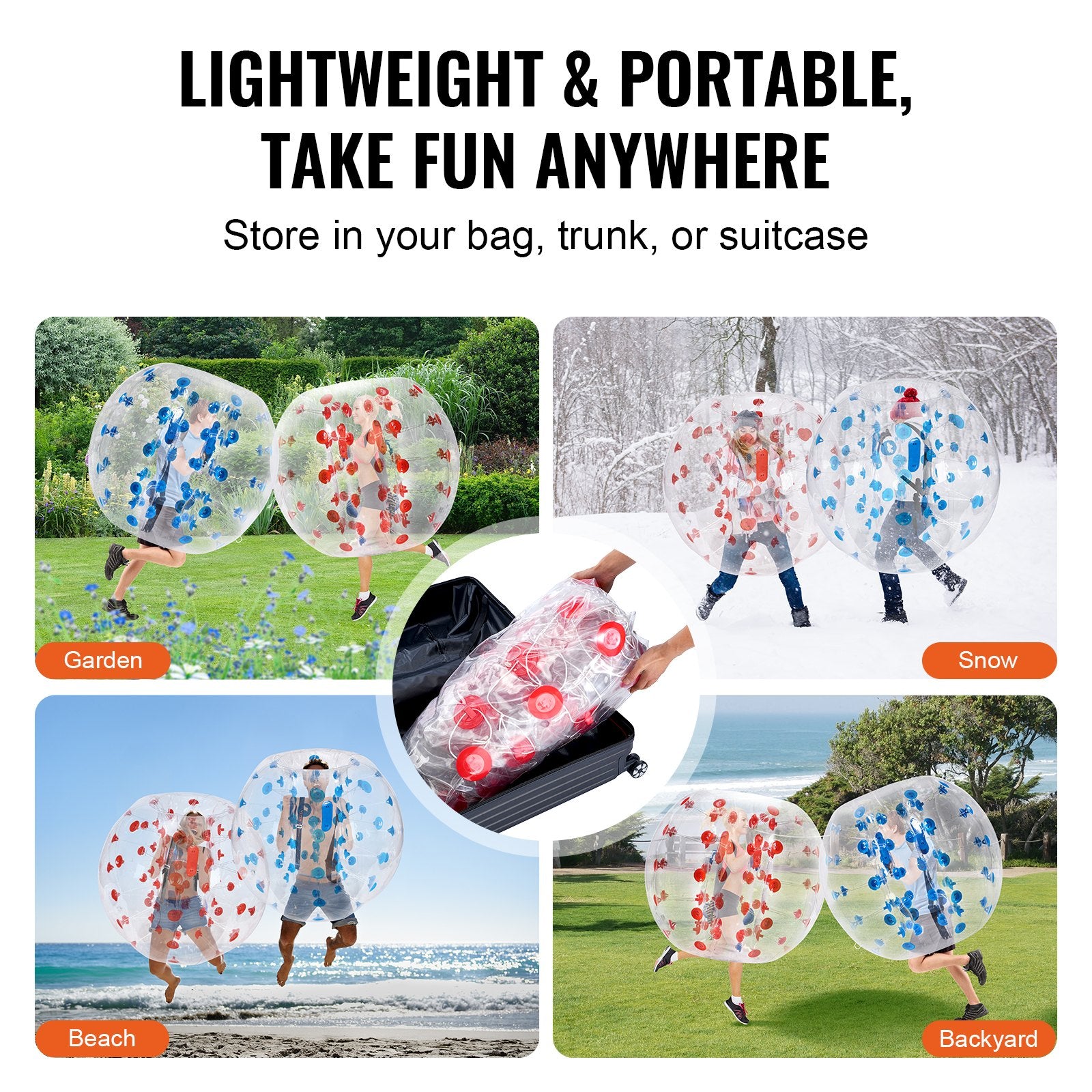 Ball Pits & Play Pens: VEVOR Inflatable Bumper Balls 2-Pack, 4FT/1.2M Body Sumo Zorb Balls for Teen & Adult, 0.8mm Thick PVC Human Hamster Bubble Balls for Outdoor Team Gaming Play, Bumper Bopper Toys for Garden, Yard, Park