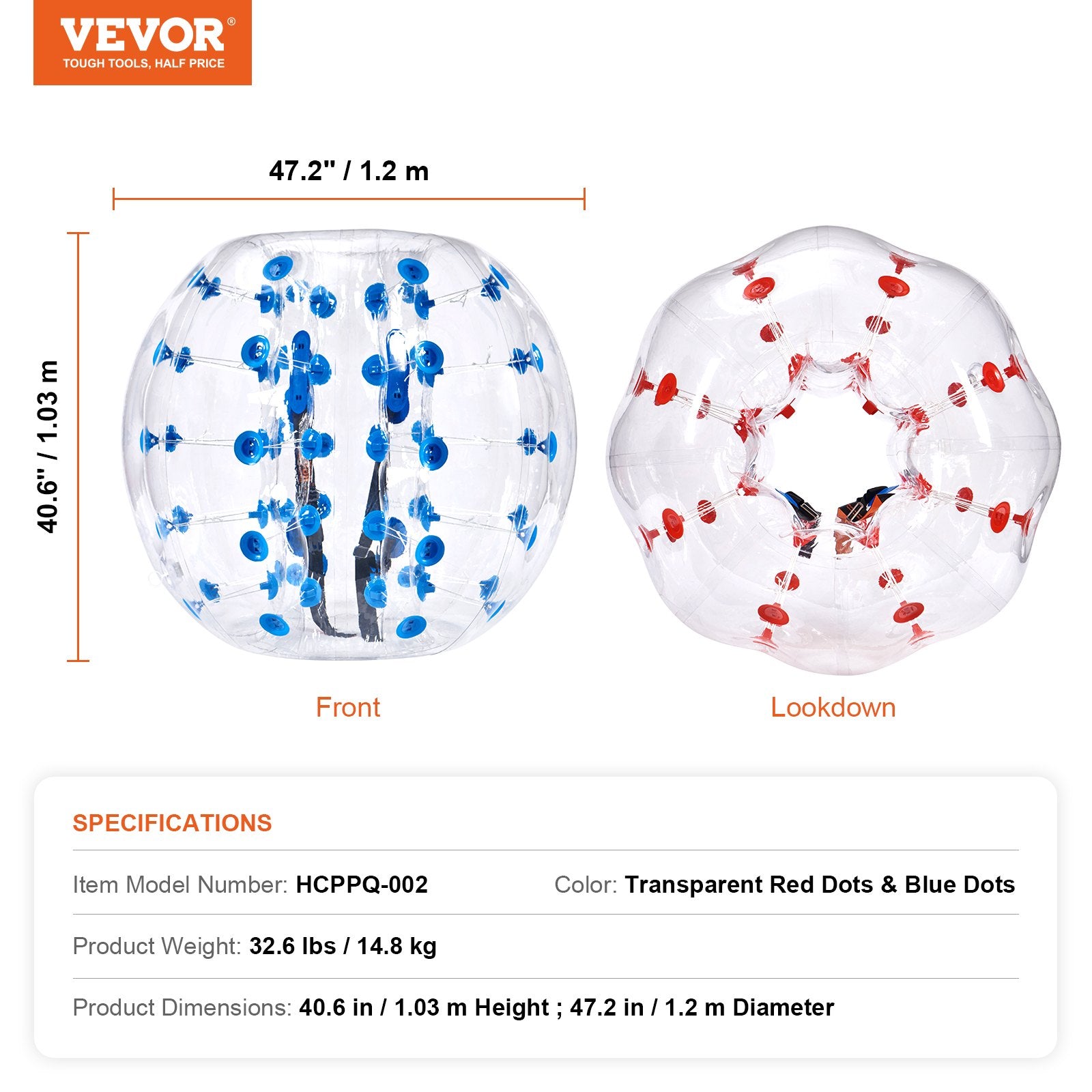 Ball Pits & Play Pens: VEVOR Inflatable Bumper Balls 2-Pack, 4FT/1.2M Body Sumo Zorb Balls for Teen & Adult, 0.8mm Thick PVC Human Hamster Bubble Balls for Outdoor Team Gaming Play, Bumper Bopper Toys for Garden, Yard, Park