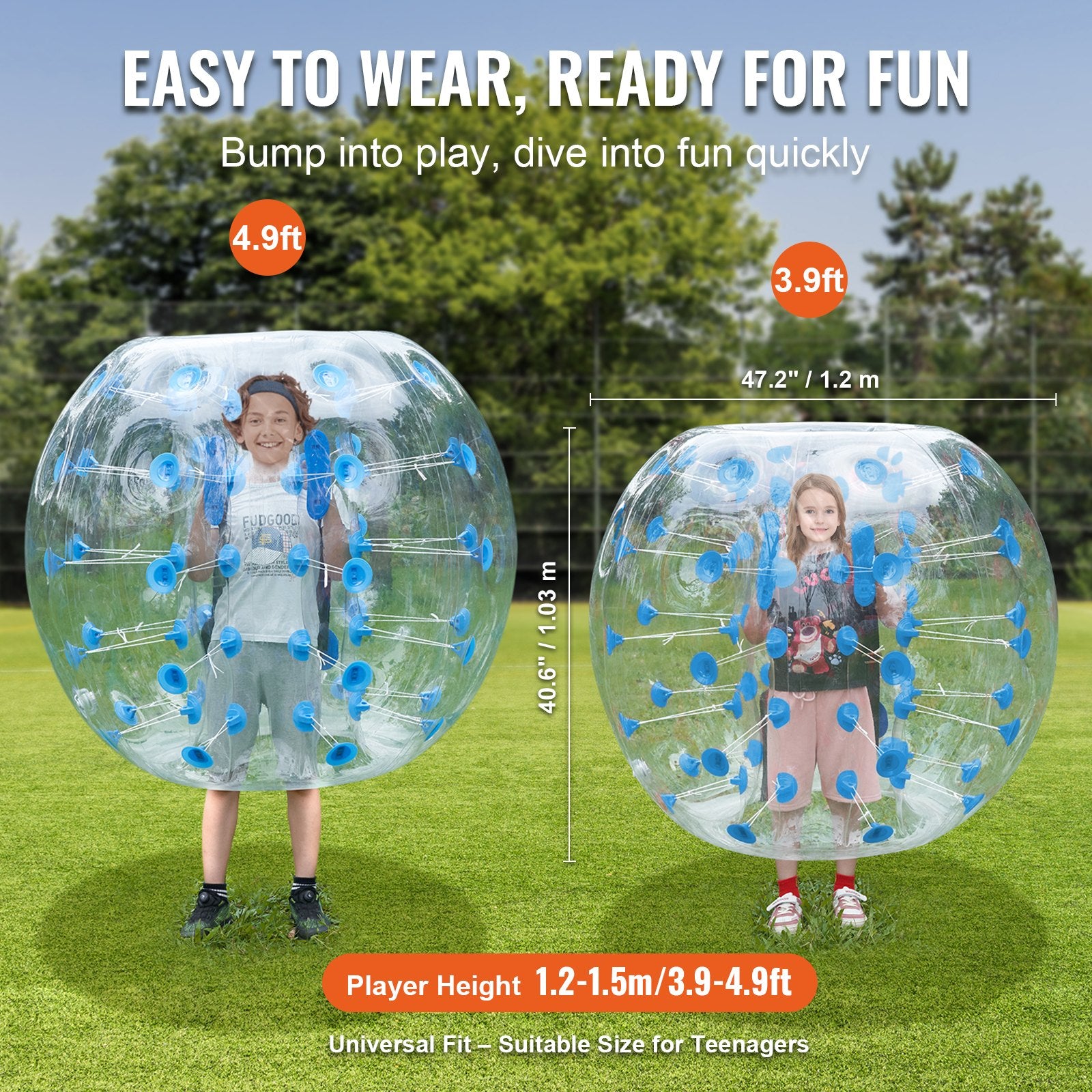 Dog Toys: VEVOR Inflatable Bumper Ball 1-Pack, 4FT/1.2M Body Sumo Zorb Balls for Teen & Adult, 0.8mm Thick PVC Human Hamster Bubble Balls for Outdoor Team Gaming Play, Bumper Bopper Toys for Garden, Yard, Park