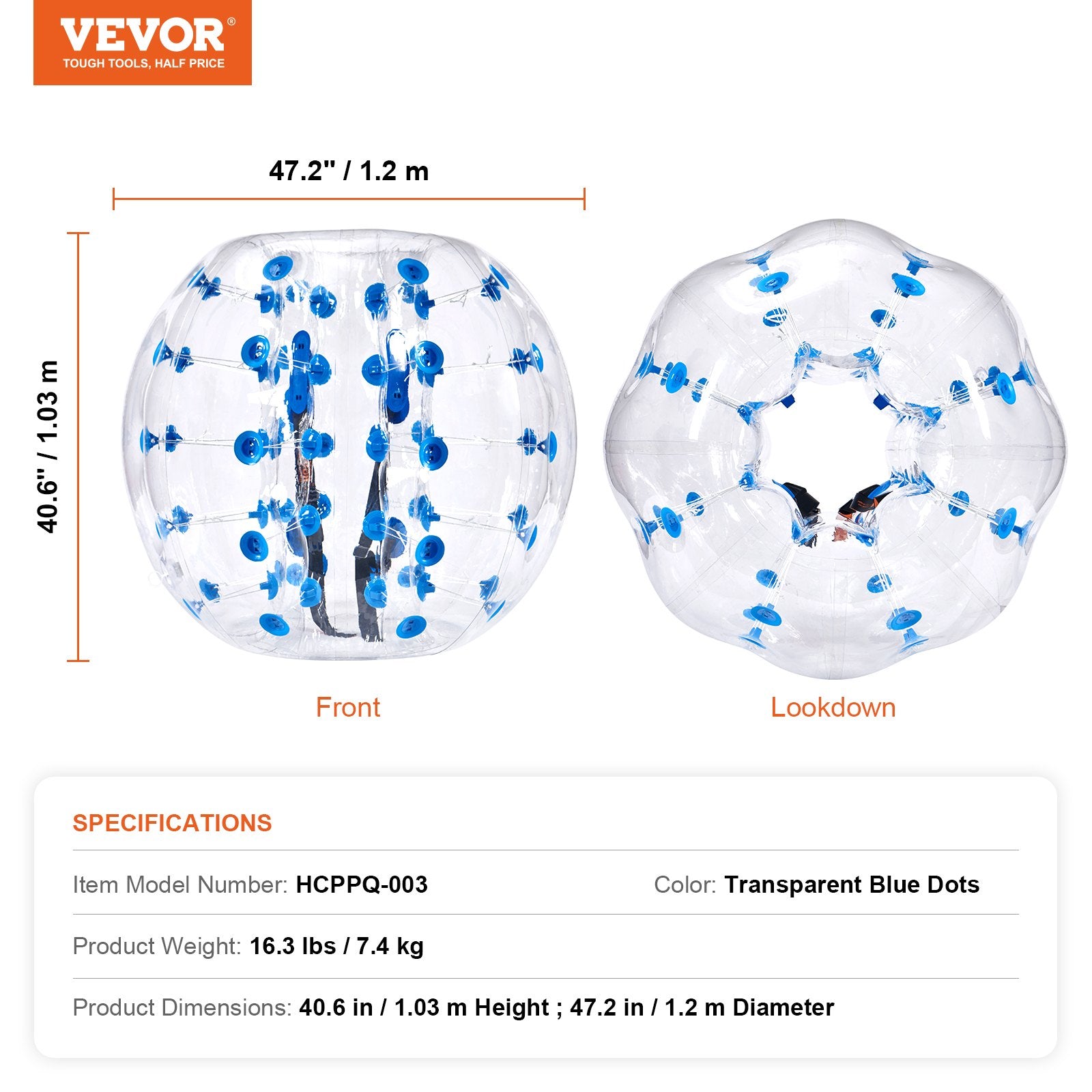 Dog Toys: VEVOR Inflatable Bumper Ball 1-Pack, 4FT/1.2M Body Sumo Zorb Balls for Teen & Adult, 0.8mm Thick PVC Human Hamster Bubble Balls for Outdoor Team Gaming Play, Bumper Bopper Toys for Garden, Yard, Park