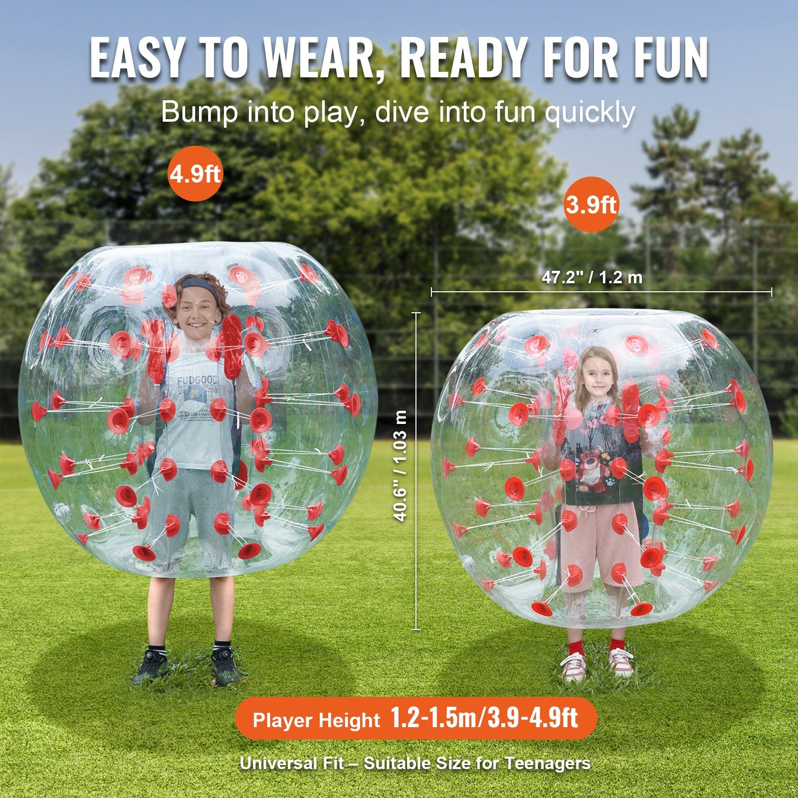 Dog Toys: VEVOR Inflatable Bumper Ball 1-Pack, 4FT/1.2M Body Sumo Zorb Balls for Teen & Adult, 0.8mm Thick PVC Human Hamster Bubble Balls for Outdoor Team Gaming Play, Bumper Bopper Toys for Garden, Yard, Park