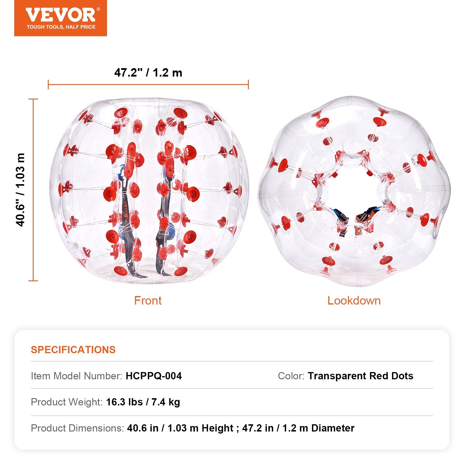 Dog Toys: VEVOR Inflatable Bumper Ball 1-Pack, 4FT/1.2M Body Sumo Zorb Balls for Teen & Adult, 0.8mm Thick PVC Human Hamster Bubble Balls for Outdoor Team Gaming Play, Bumper Bopper Toys for Garden, Yard, Park