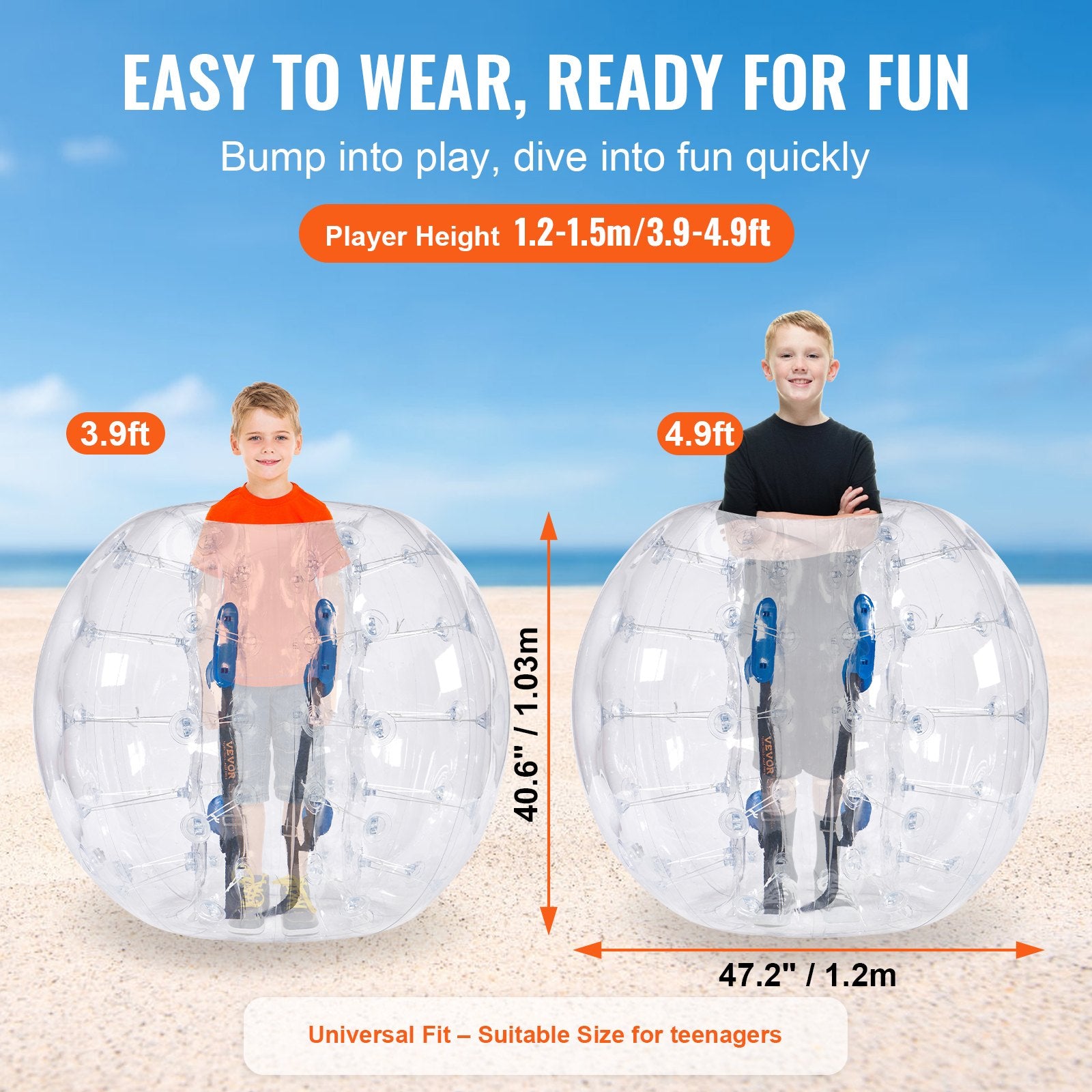Ball Pits & Play Pens: VEVOR Inflatable Bumper Balls 2-Pack, 4FT/1.2M Body Sumo Zorb Balls for Teen & Adult, 0.8mm Thick PVC Human Hamster Bubble Balls for Outdoor Team Gaming Play, Bumper Bopper Toys for Garden, Yard, Park