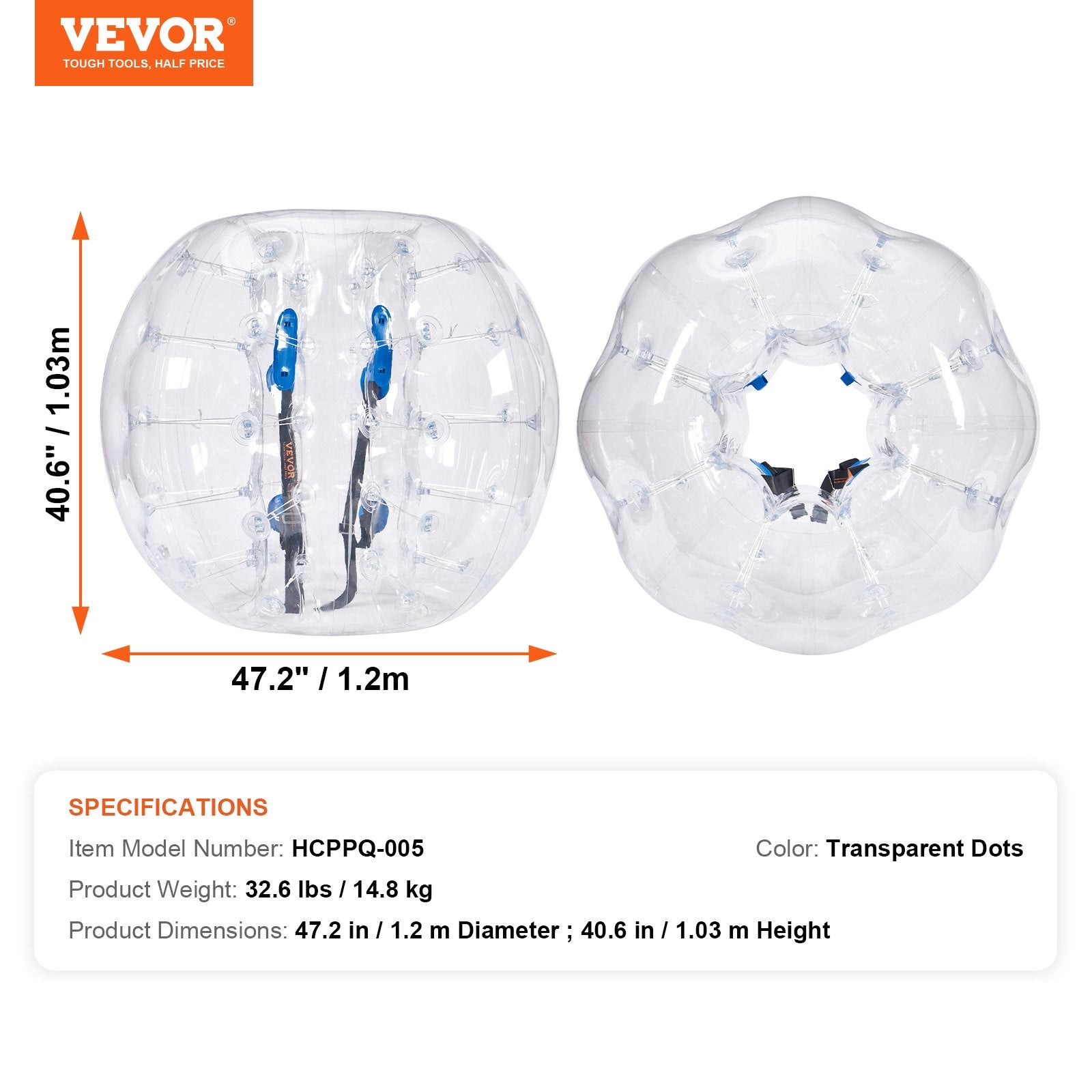 Ball Pits & Play Pens: VEVOR Inflatable Bumper Balls 2-Pack, 4FT/1.2M Body Sumo Zorb Balls for Teen & Adult, 0.8mm Thick PVC Human Hamster Bubble Balls for Outdoor Team Gaming Play, Bumper Bopper Toys for Garden, Yard, Park