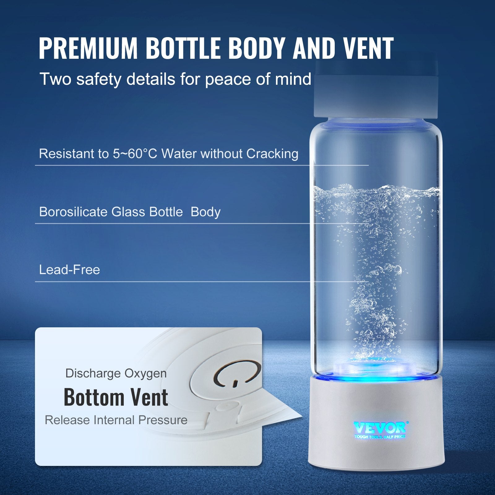 Gardening Tools: VEVOR Hydrogen Water Bottle Generator, 380 ml / 13.4 oz Capacity Portable Hydrogen Water Maker, SPE Technology Hydrogen Rich Water Ionizer Machine with Nasal Inhalation Tube and Self-Cleaning