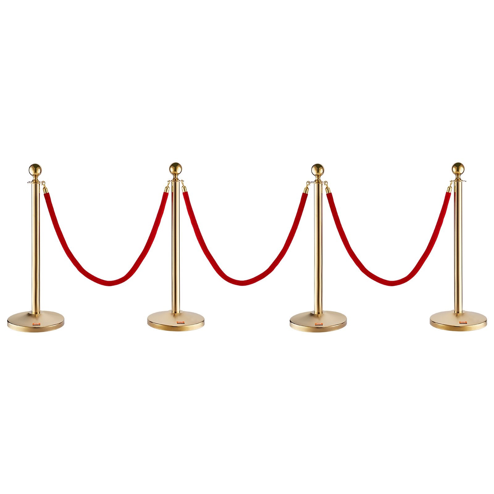 Stanchion Post with Velvet Rope, 4-Pack Crowd Control Stanchion with 3PCS 5FT Red Velvet Ropes, Stainless Steel Queue Barrier Line Divider with Fillable Base & Ball Top for Wedding Museum Party