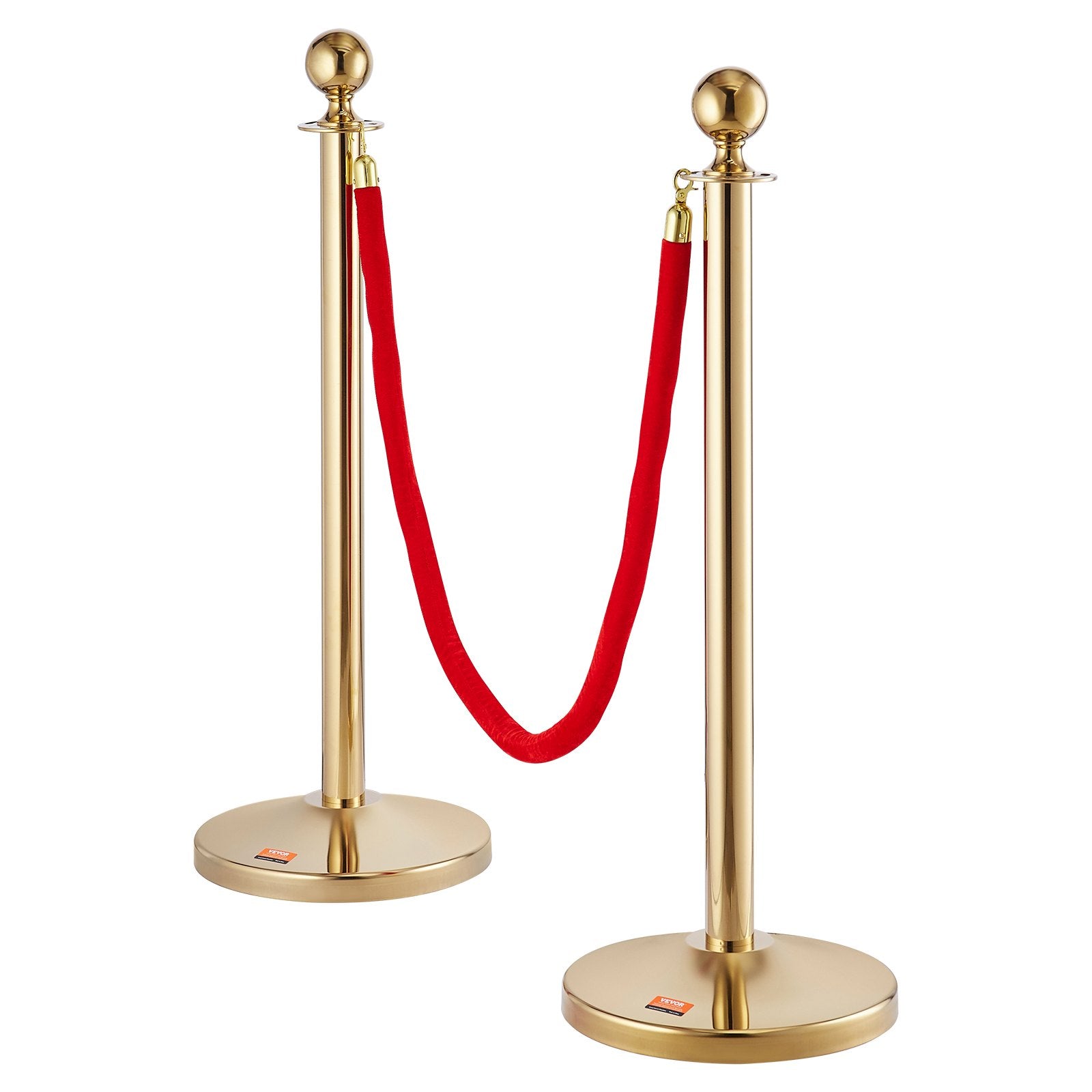 Stanchion Post with Velvet Rope, 4-Pack Crowd Control Stanchion with 3PCS 5FT Red Velvet Ropes, Stainless Steel Queue Barrier Line Divider with Fillable Base & Ball Top for Wedding Museum Party