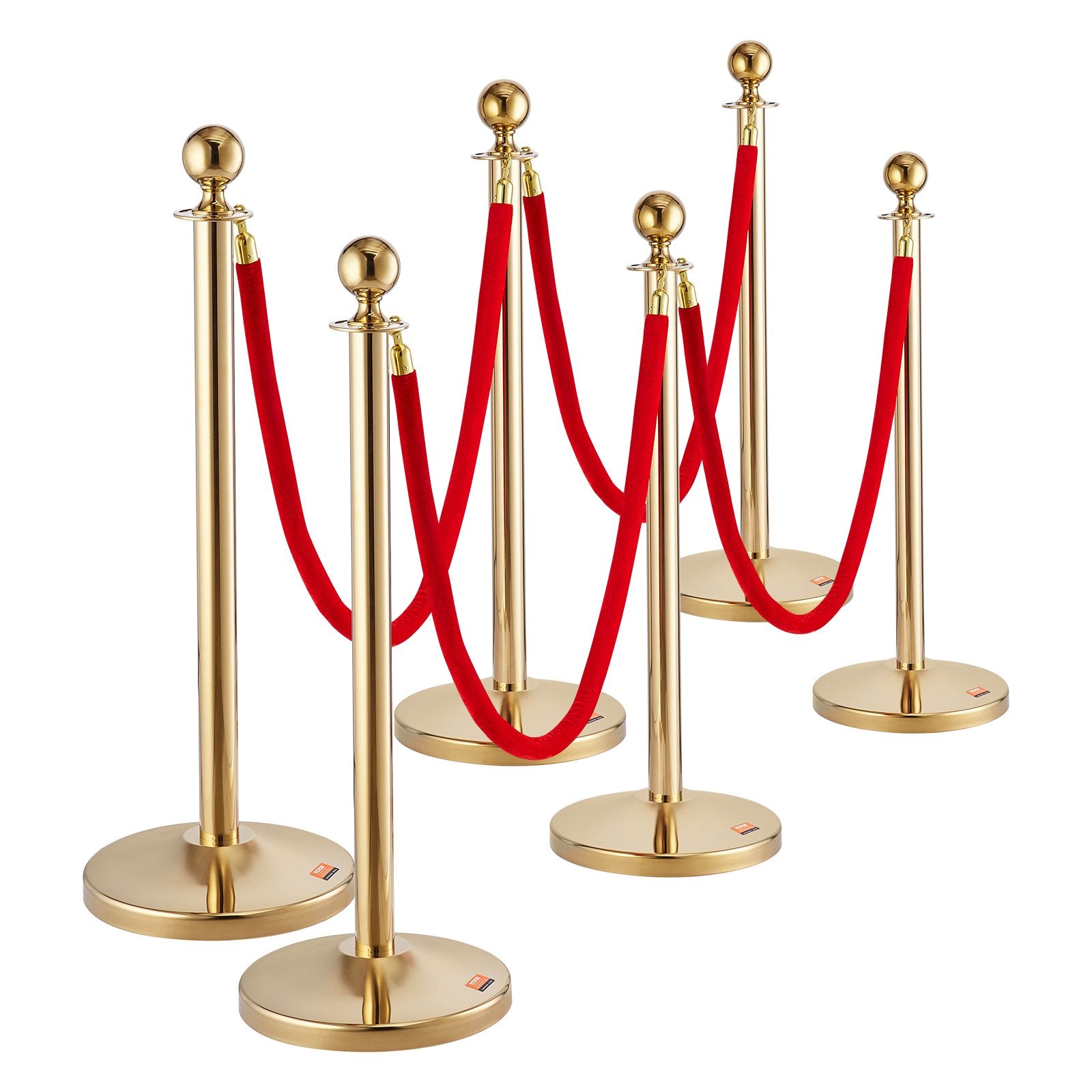 Stanchion Post with Velvet Rope, 6-Pack Crowd Control Stanchion with 4PCS 5FT Red Velvet Ropes, Stainless Steel Queue Barrier Line Divider with Fillable Base & Ball Top for Wedding Museum Party