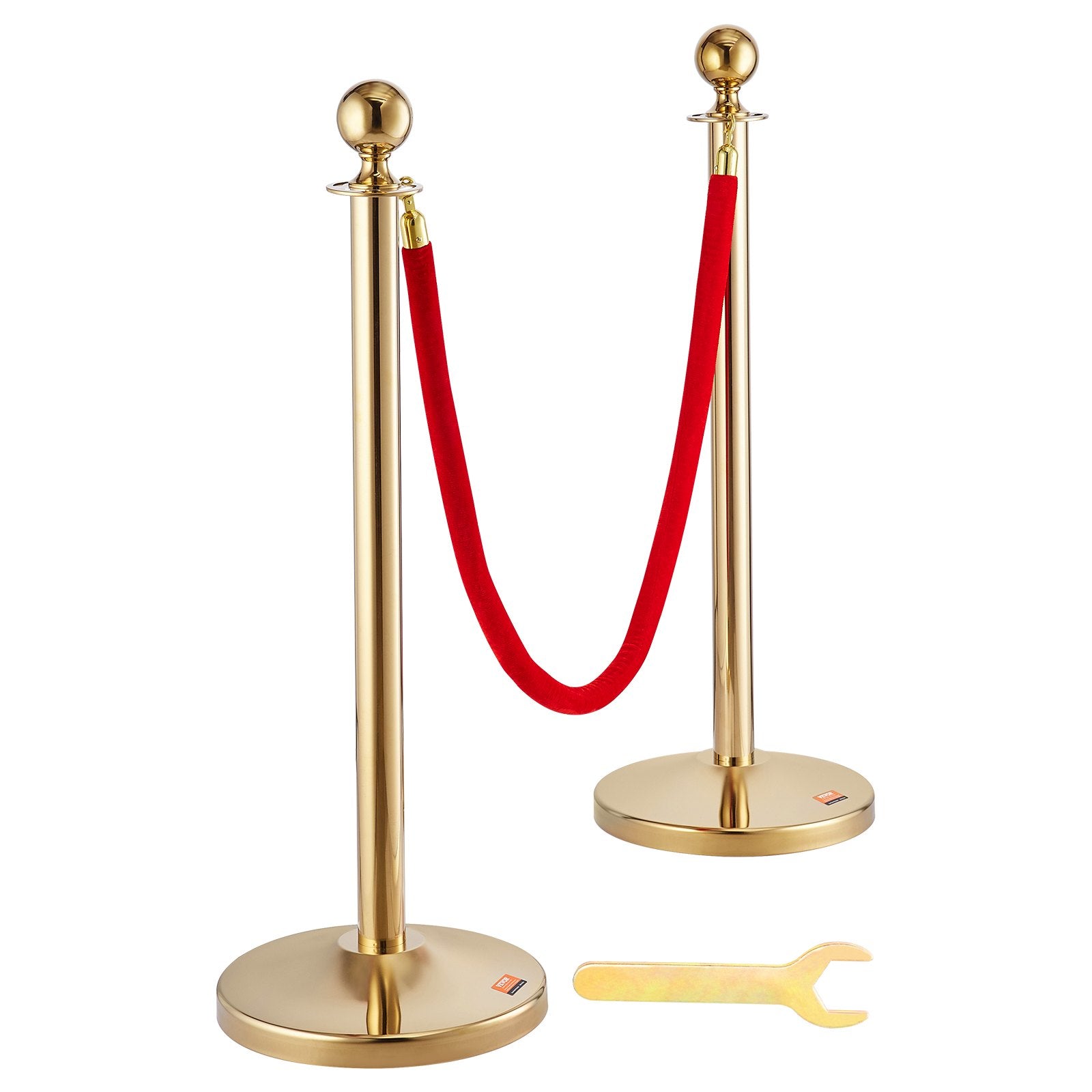 Stanchion Post with Velvet Rope, 6-Pack Crowd Control Stanchion with 4PCS 5FT Red Velvet Ropes, Stainless Steel Queue Barrier Line Divider with Fillable Base & Ball Top for Wedding Museum Party
