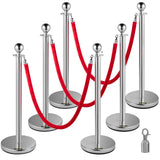 Fencing & Barriers: VEVOR 6PCS Red Rope Stanchion Silver Post Crowd Control Queue Line Barrier