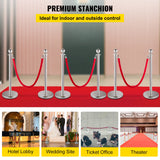 Fencing & Barriers: VEVOR 6PCS Red Rope Stanchion Silver Post Crowd Control Queue Line Barrier
