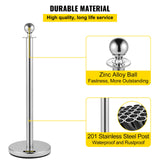 Fencing & Barriers: VEVOR 6PCS Red Rope Stanchion Silver Post Crowd Control Queue Line Barrier
