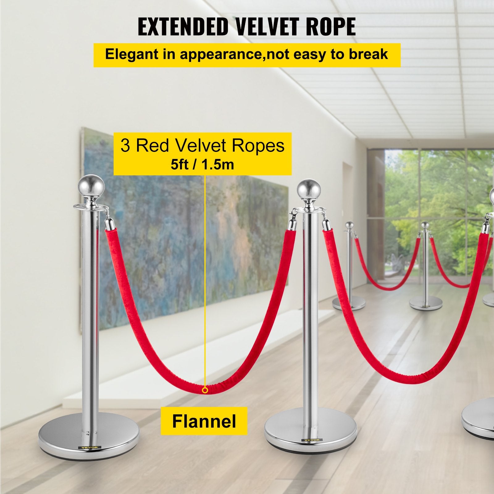 Fencing & Barriers: VEVOR 6PCS Red Rope Stanchion Silver Post Crowd Control Queue Line Barrier