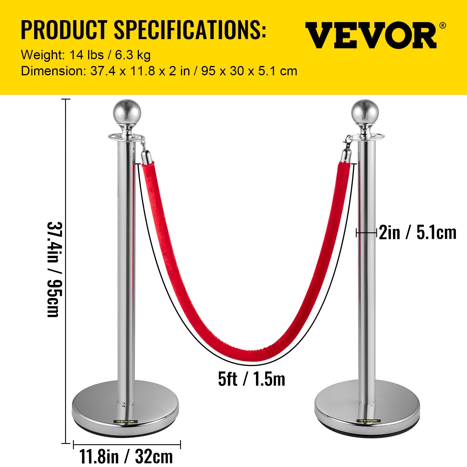 Fencing & Barriers: VEVOR 6PCS Red Rope Stanchion Silver Post Crowd Control Queue Line Barrier