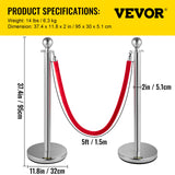 Fencing & Barriers: VEVOR 6PCS Red Rope Stanchion Silver Post Crowd Control Queue Line Barrier
