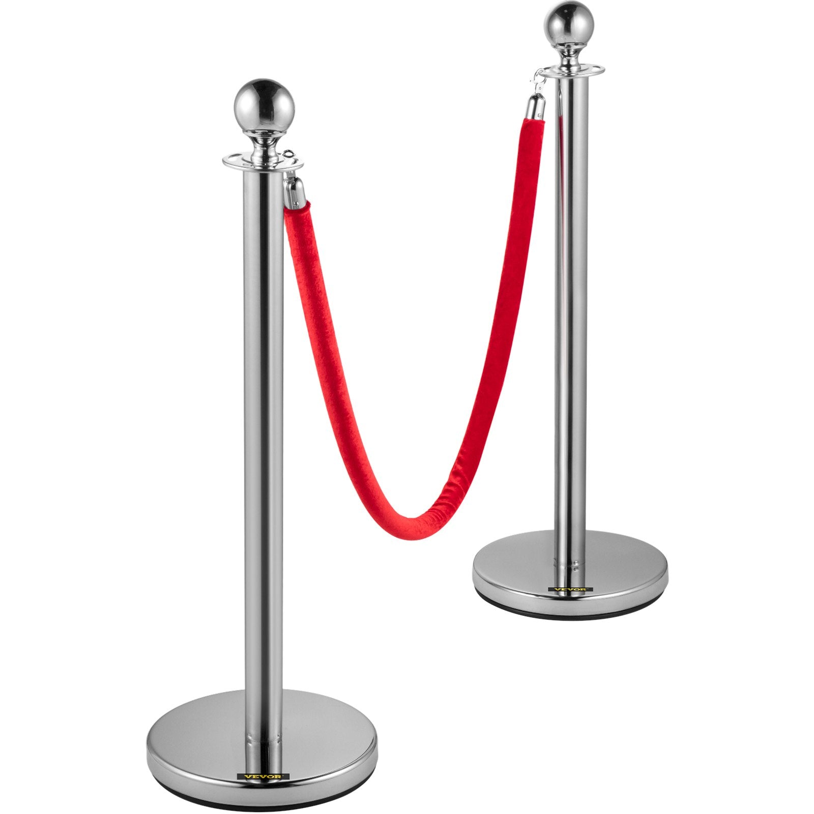 Fencing & Barriers: VEVOR 6PCS Red Rope Stanchion Silver Post Crowd Control Queue Line Barrier
