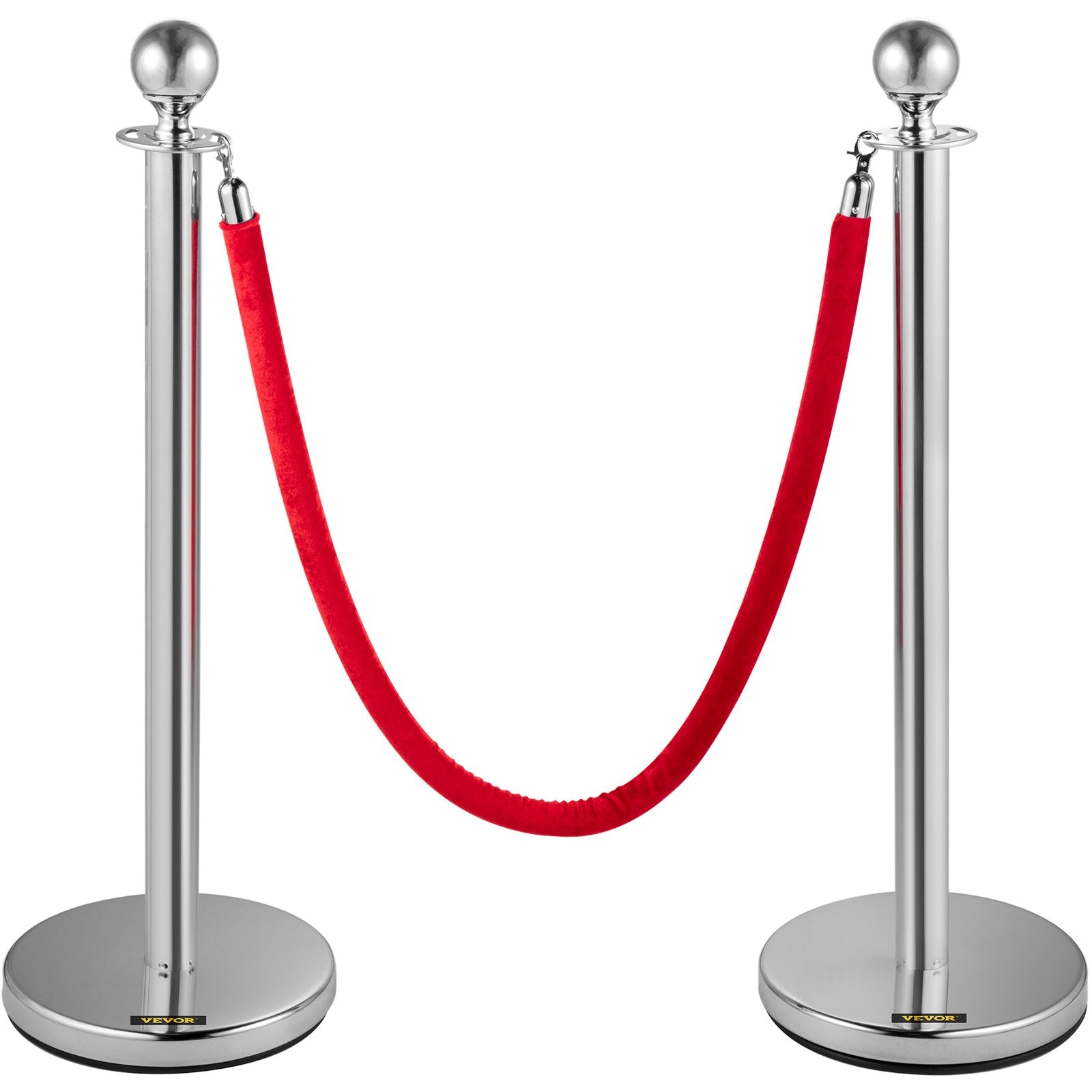 Fencing & Barriers: VEVOR 6PCS Red Rope Stanchion Silver Post Crowd Control Queue Line Barrier
