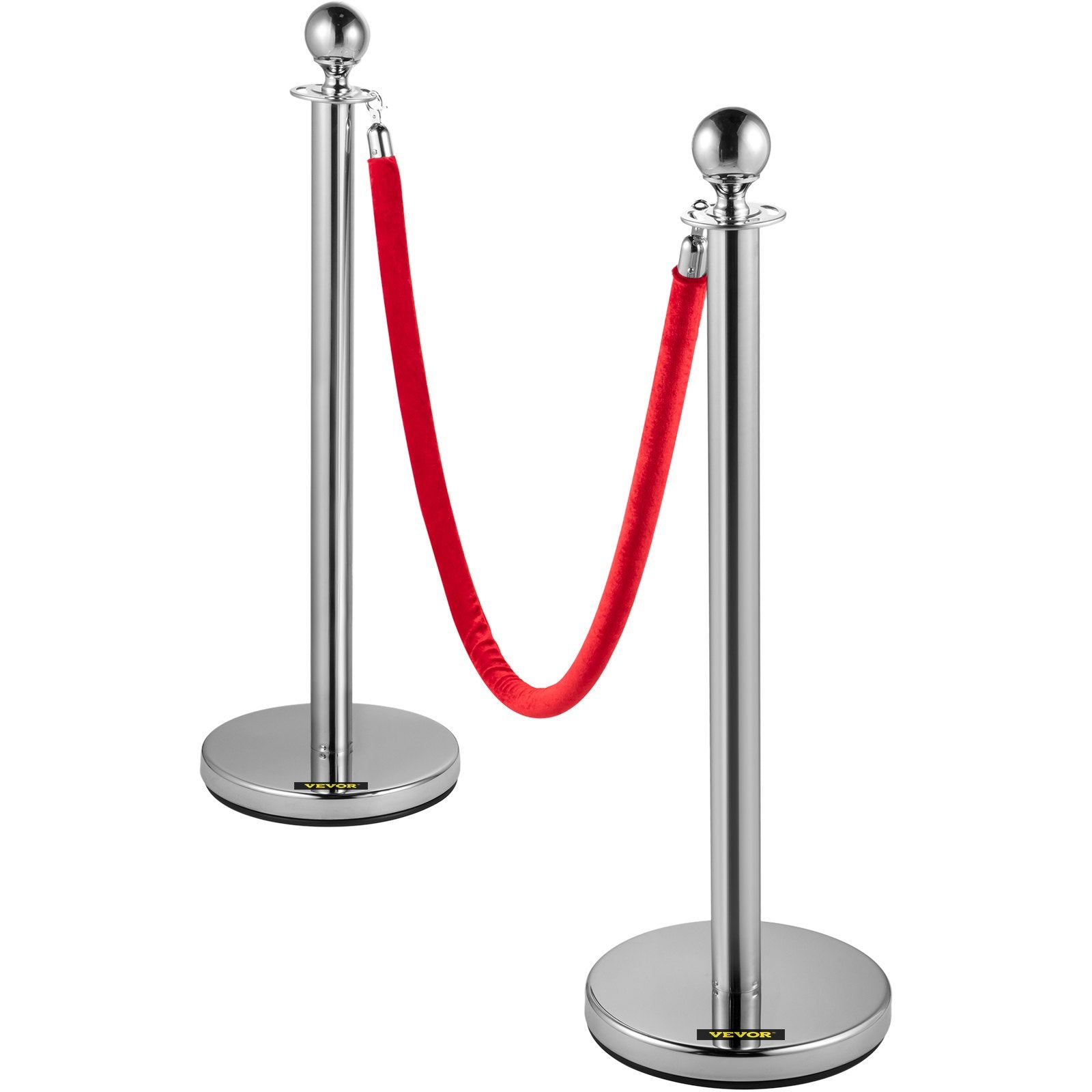 Fencing & Barriers: VEVOR 6PCS Red Rope Stanchion Silver Post Crowd Control Queue Line Barrier