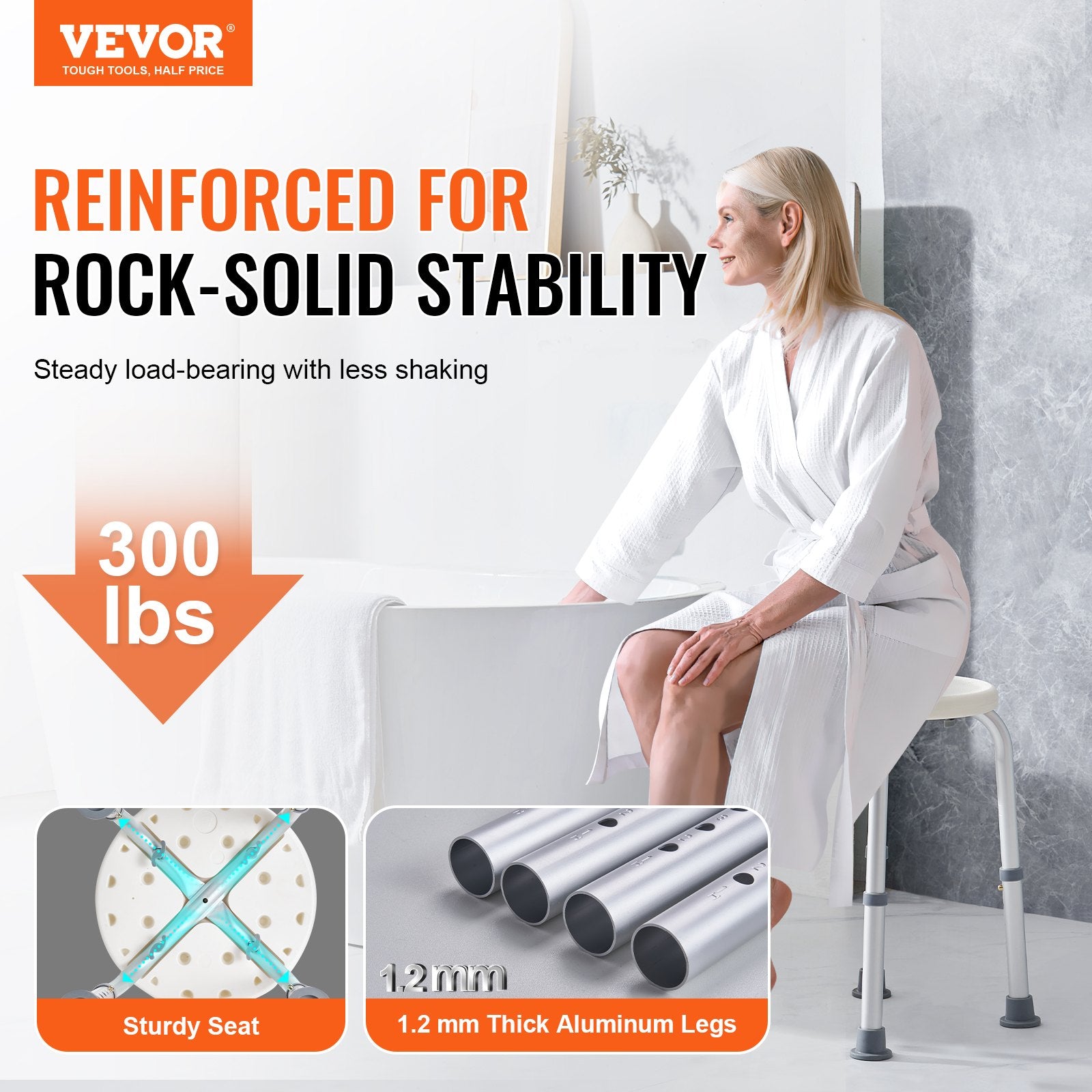 Cat Scratchers: VEVOR Shower Chair for Inside Shower, Adjustable Height Shower Stool, Non-Slip Bench Bathtub Seat Stool for Elderly Disabled Adults Handicap, 300 lbs Capacity