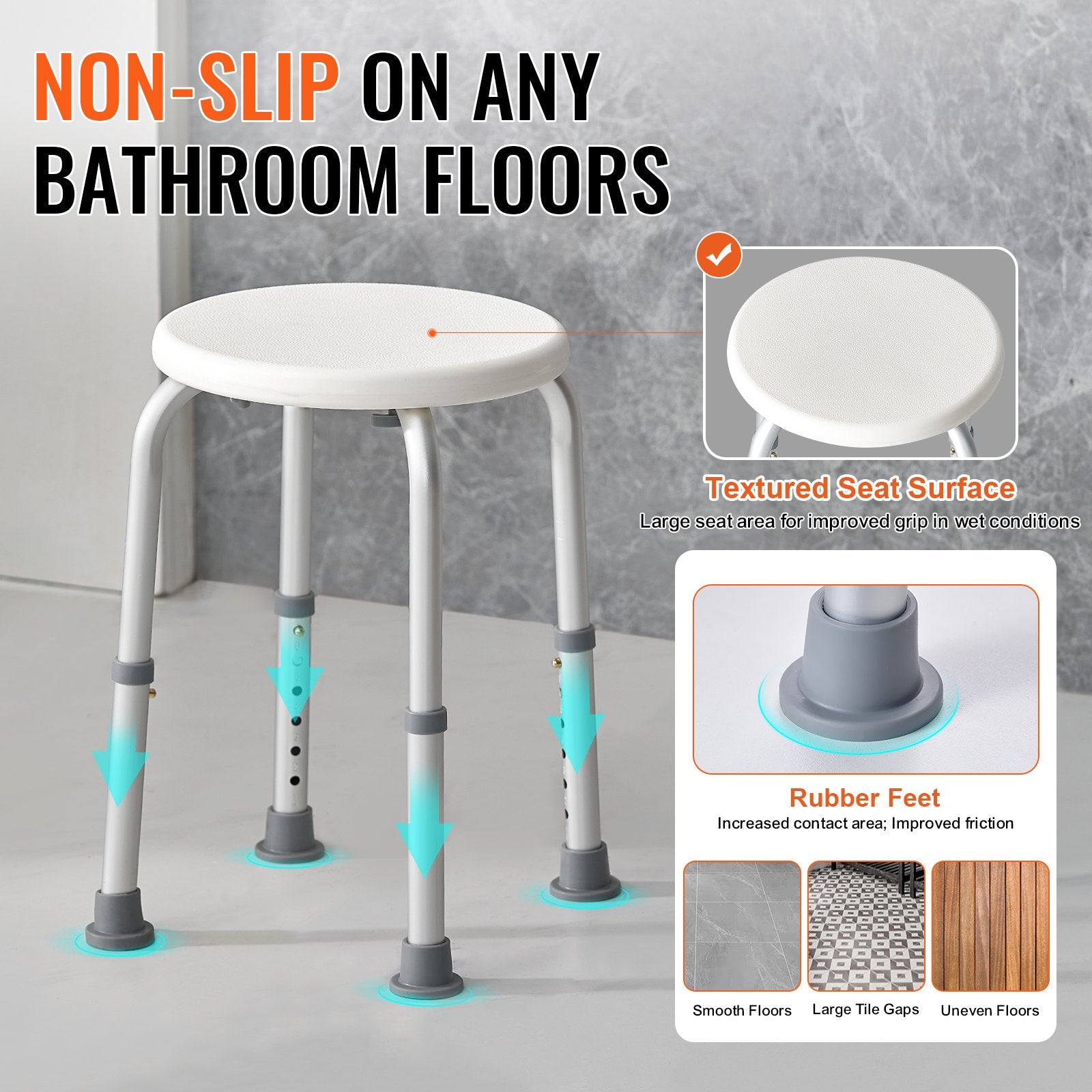 Cat Scratchers: VEVOR Shower Chair for Inside Shower, Adjustable Height Shower Stool, Non-Slip Bench Bathtub Seat Stool for Elderly Disabled Adults Handicap, 300 lbs Capacity