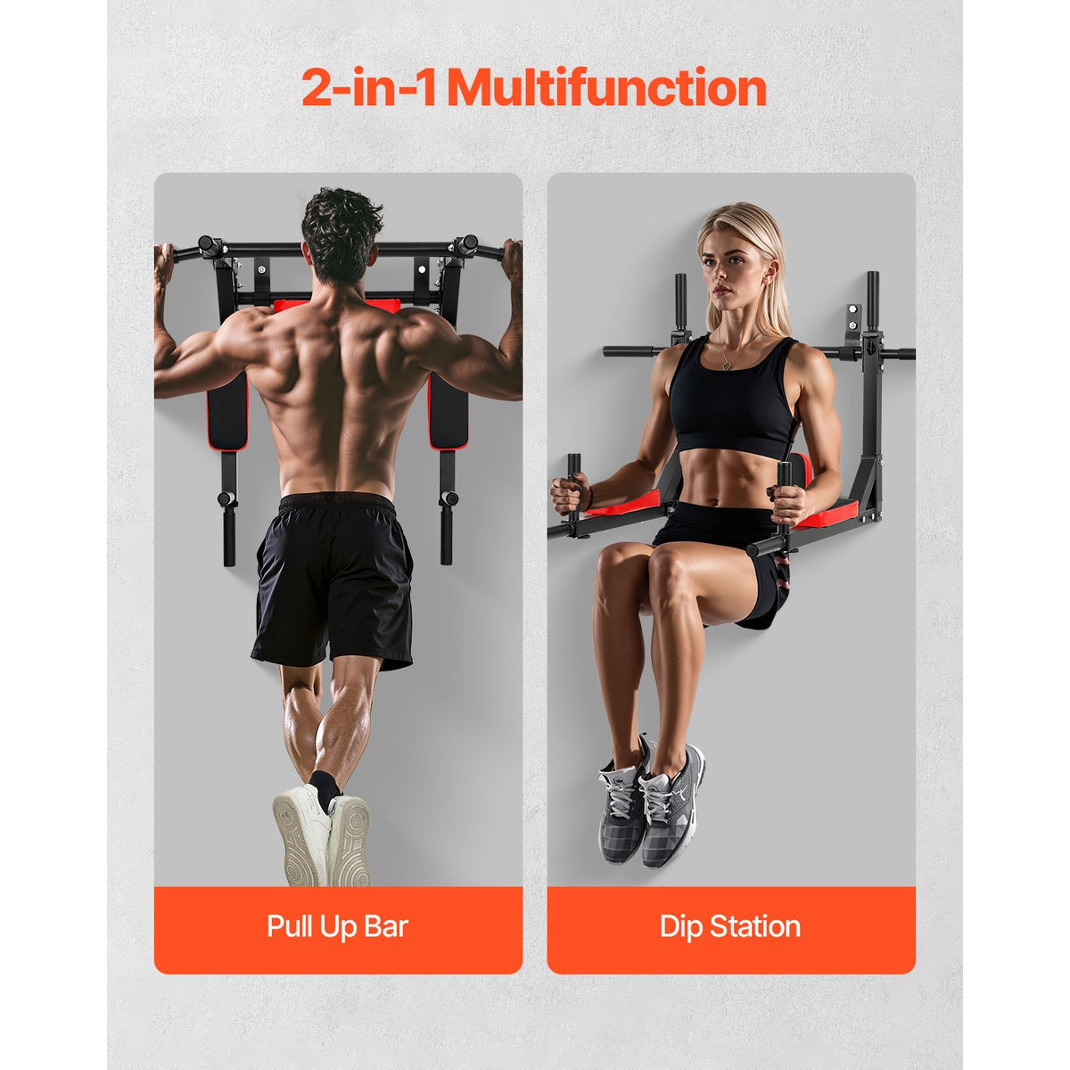 Multifunctional Pull Up Bar, Wall Mounted Chin Up Bar Dip Station for Home Gym, Heavy Duty Steel Upper Body Workout Pull Ups, Power Tower Set Training Equipment Fitness, 440 lbs Weight Capacity