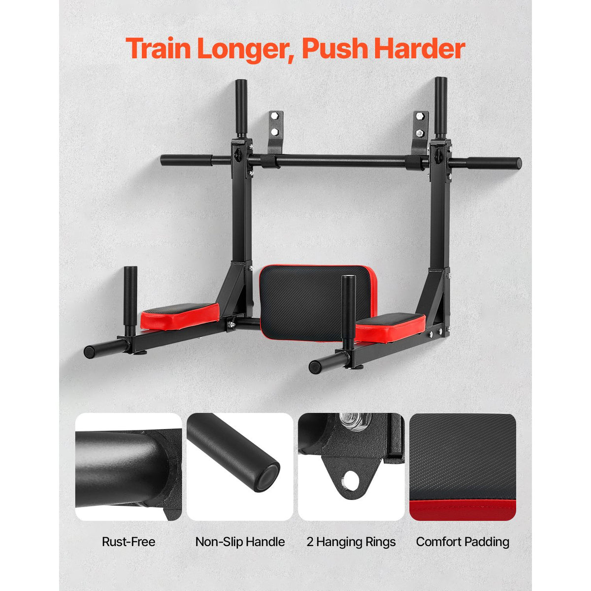 Multifunctional Pull Up Bar, Wall Mounted Chin Up Bar Dip Station for Home Gym, Heavy Duty Steel Upper Body Workout Pull Ups, Power Tower Set Training Equipment Fitness, 440 lbs Weight Capacity