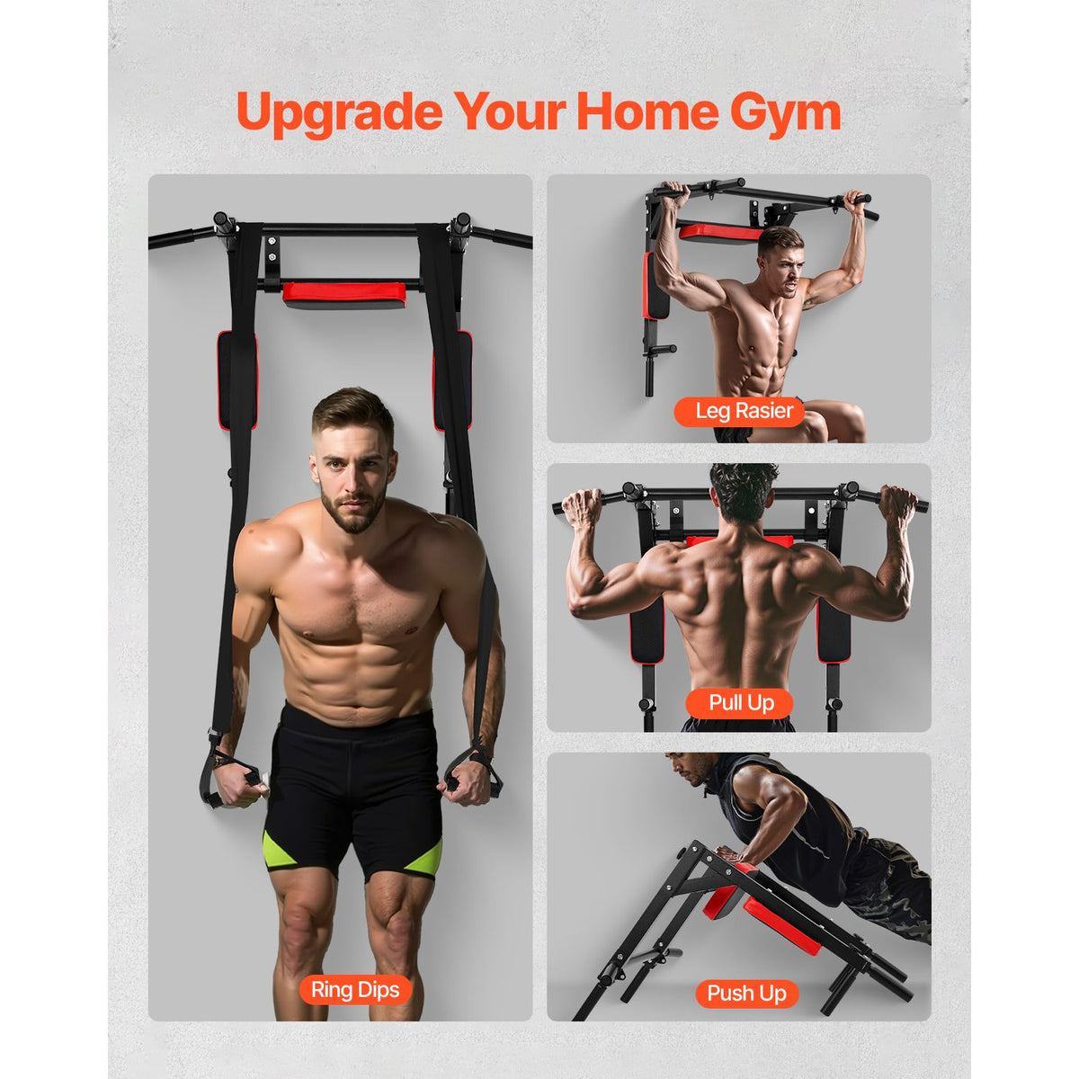 Multifunctional Pull Up Bar, Wall Mounted Chin Up Bar Dip Station for Home Gym, Heavy Duty Steel Upper Body Workout Pull Ups, Power Tower Set Training Equipment Fitness, 440 lbs Weight Capacity