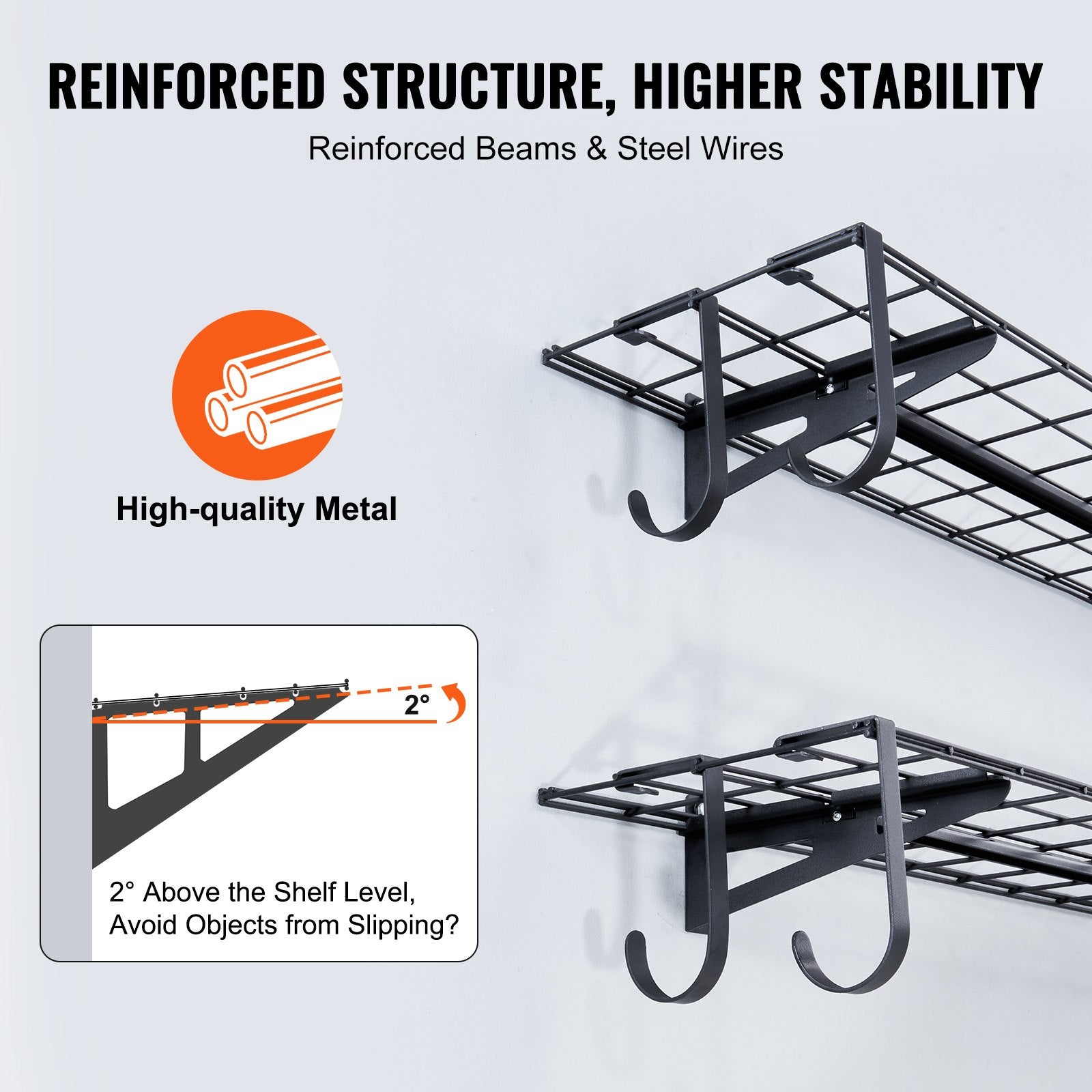 Wall Storage Racks: VEVOR Garage Storage Shelving, 2 Pack, 48 x 12 in Heavy Duty Garage Shelves Wall Mounted, 400 lbs Load Capacity(Total) Garage Storage Rack Floating Shelves, Suitable for Shop, Shed, Garage Storage