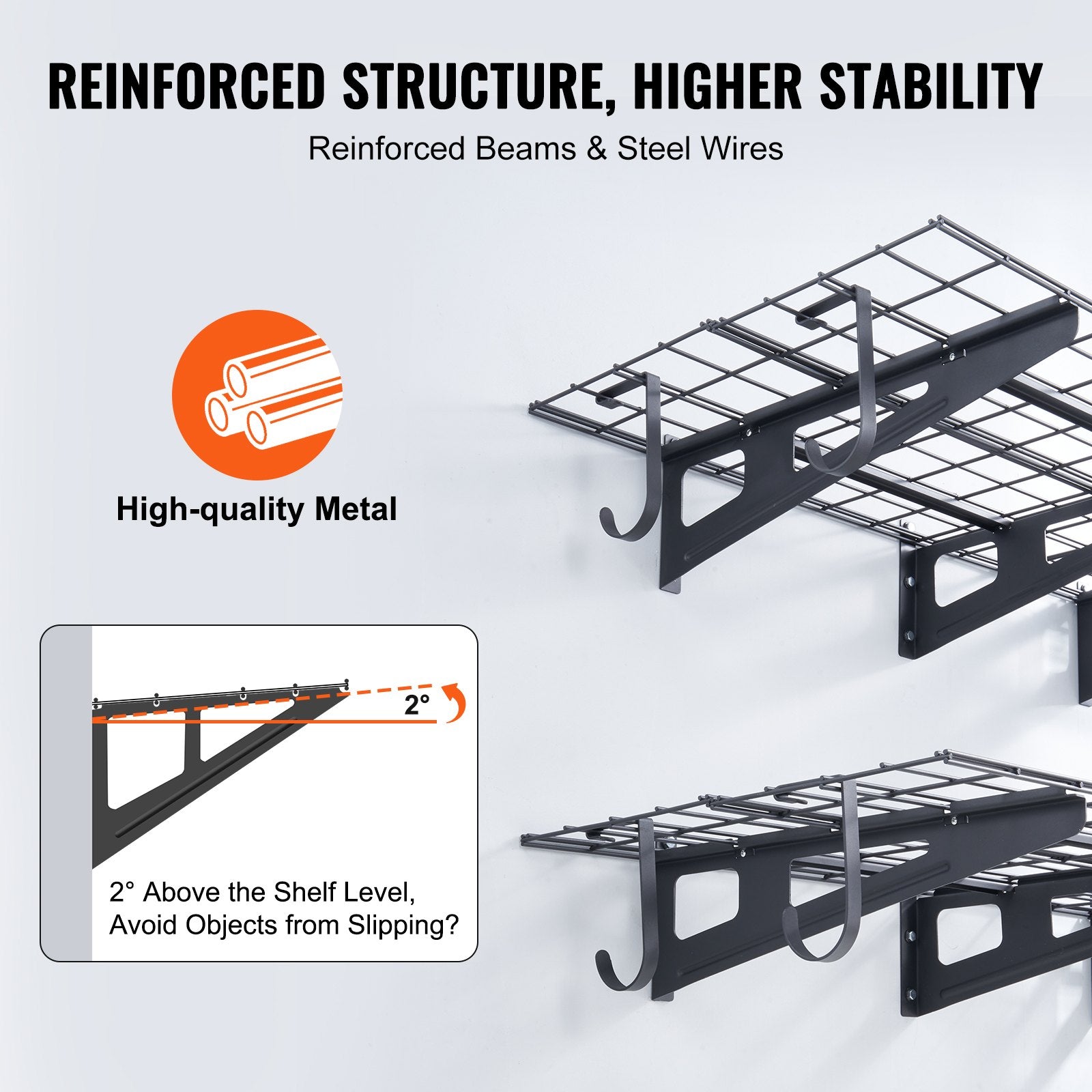 Wall Storage Racks: VEVOR Garage Storage Shelving, 2 Pack, 183 x 61 cm Heavy Duty Garage Shelves Wall Mounted, 454 kg Load Capacity(Total) Garage Storage Rack Floating Shelves, Suitable for Shop, Shed, Garage Storage