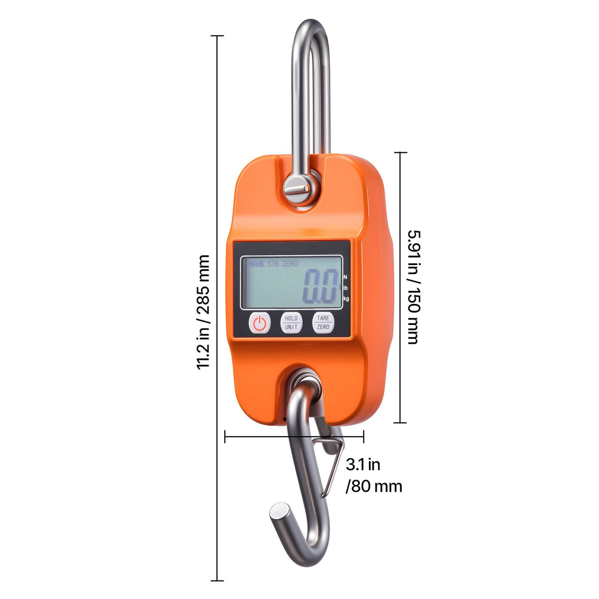 Digital Crane Scale, 880 lbs/400 kg Max Capacity, Handheld Hanging Scale with Cast Aluminum Case & LCD Display, 100 g Division & 3 Unit Switch, Auto-Off Setting for Farm Hunting Fishing, Orange