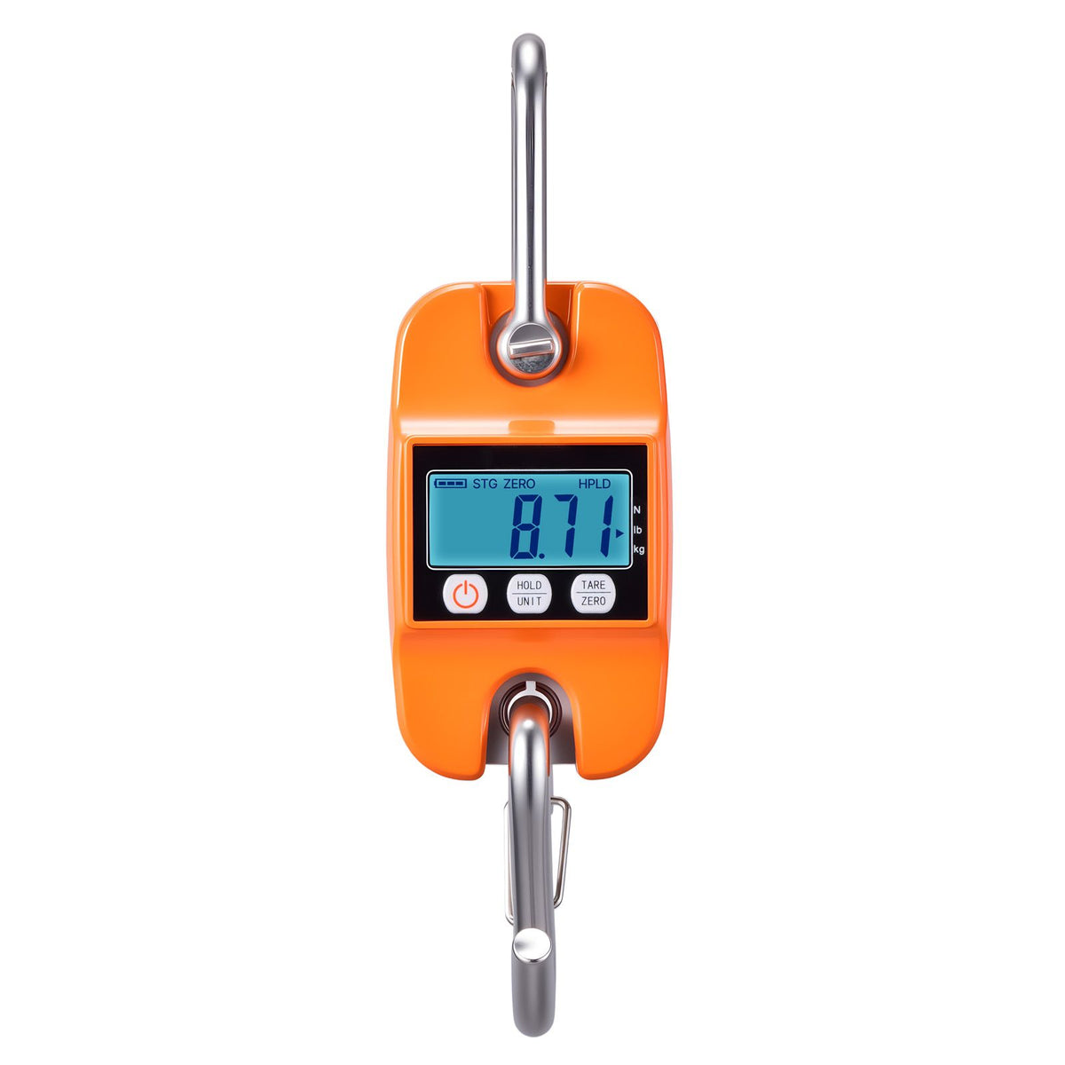 Digital Crane Scale, 880 lbs/400 kg Max Capacity, Handheld Hanging Scale with Cast Aluminum Case & LCD Display, 100 g Division & 3 Unit Switch, Auto-Off Setting for Farm Hunting Fishing, Orange