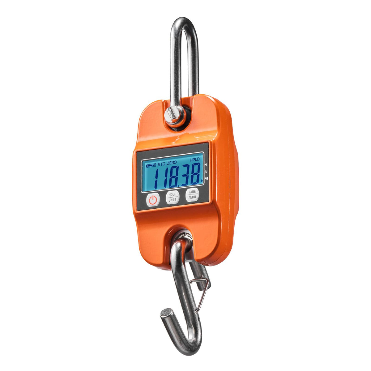 Digital Crane Scale, 880 lbs/400 kg Max Capacity, Handheld Hanging Scale with Cast Aluminum Case & LCD Display, 100 g Division & 3 Unit Switch, Auto-Off Setting for Farm Hunting Fishing, Orange