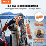 Musical Keyboards: VEVOR Digital Crane Scale, 660 lbs/300 kg, Industrial Heavy Duty Hanging Scale with Cast Aluminum Case & LCD Screen, Handheld Mini Crane with Hooks for Farm, Hunting, Fishing, Outdoor, Garage (Orange)